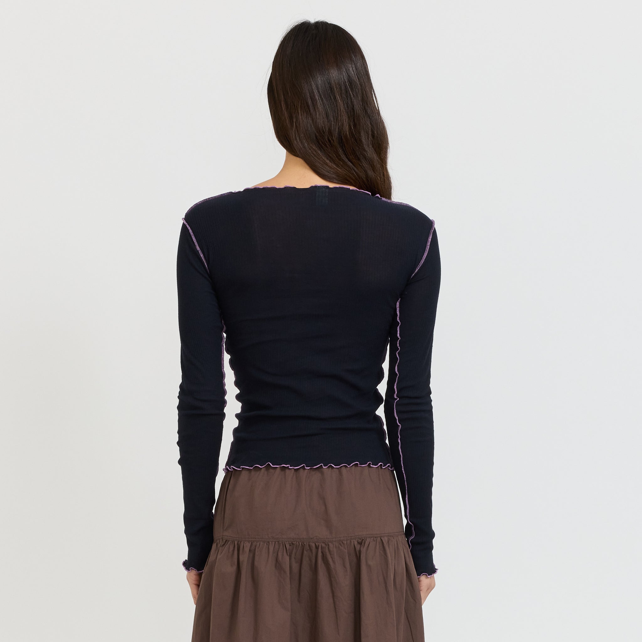 Vein Long Sleeve Tee Murano Navy Undyed