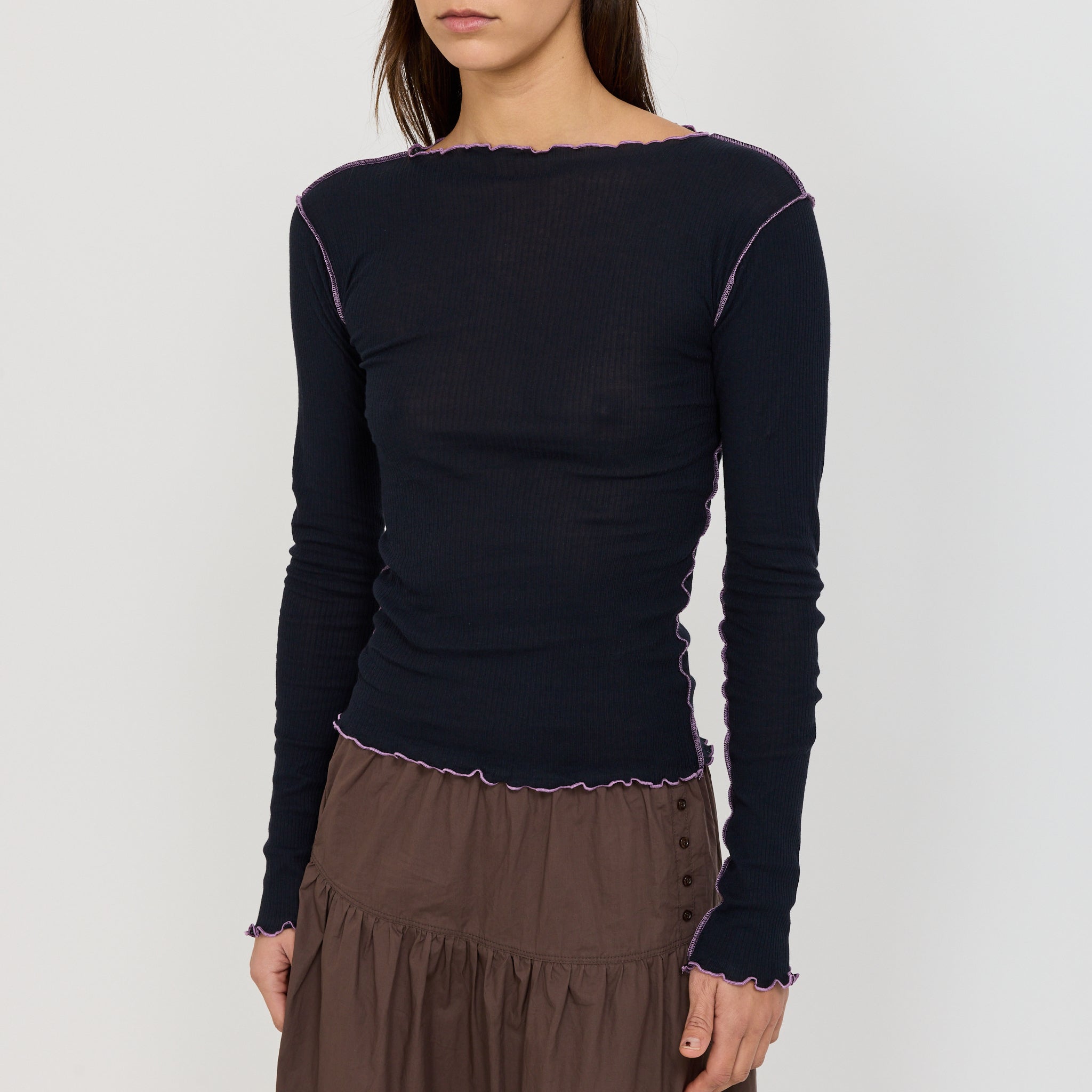 Vein Long Sleeve Tee Murano Navy Undyed