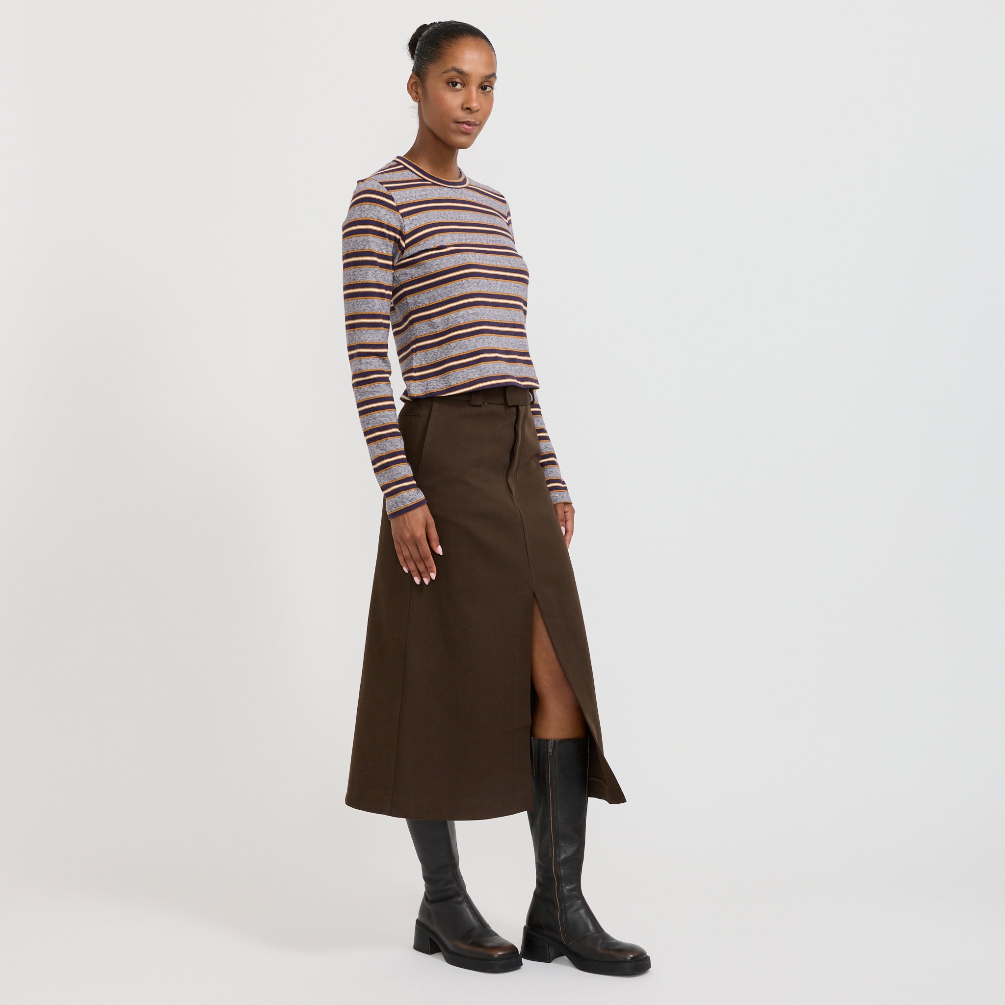 Bassike | Double Twill Longerline Skirt Dark Brown | Maplestore