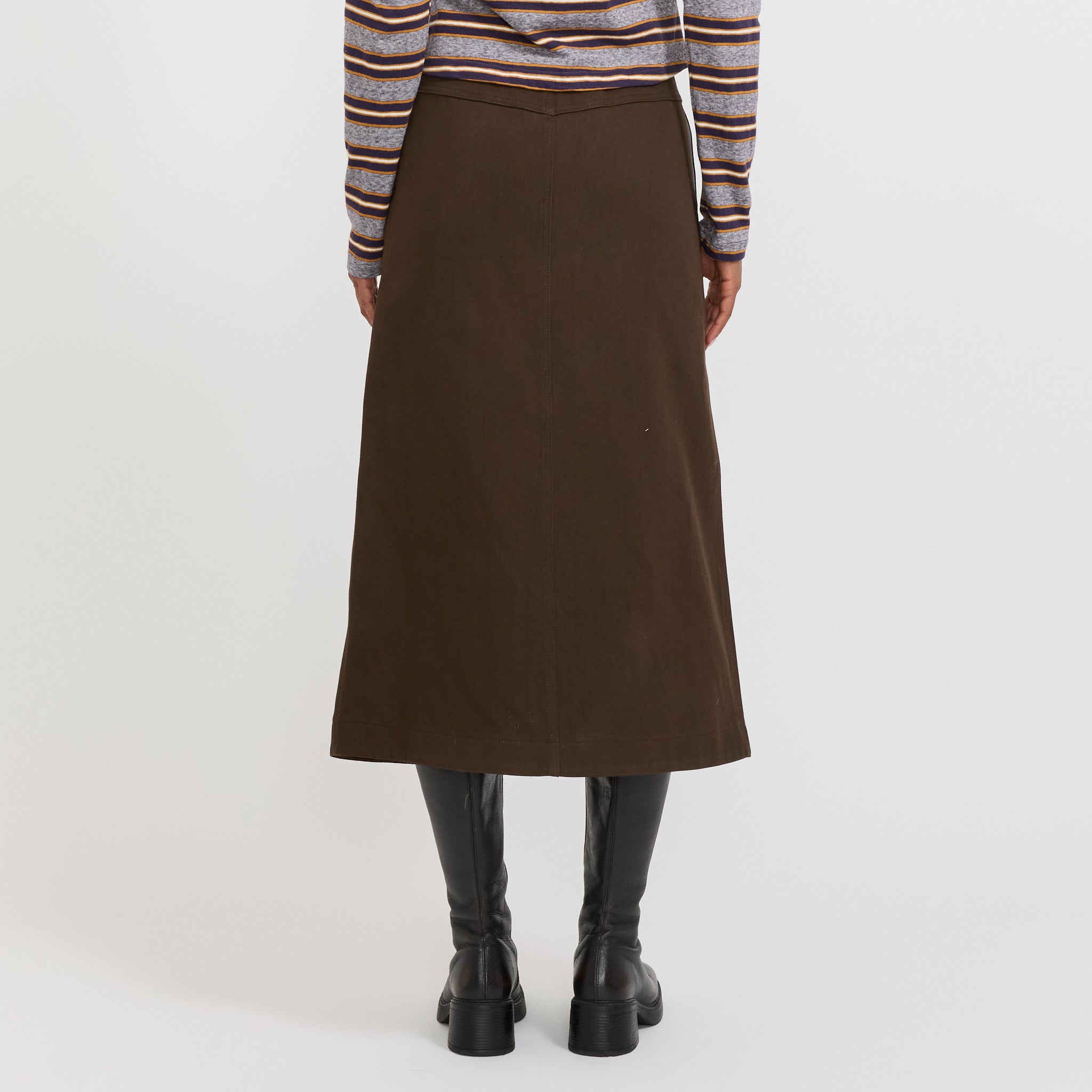 Bassike | Double Twill Longerline Skirt Dark Brown | Maplestore