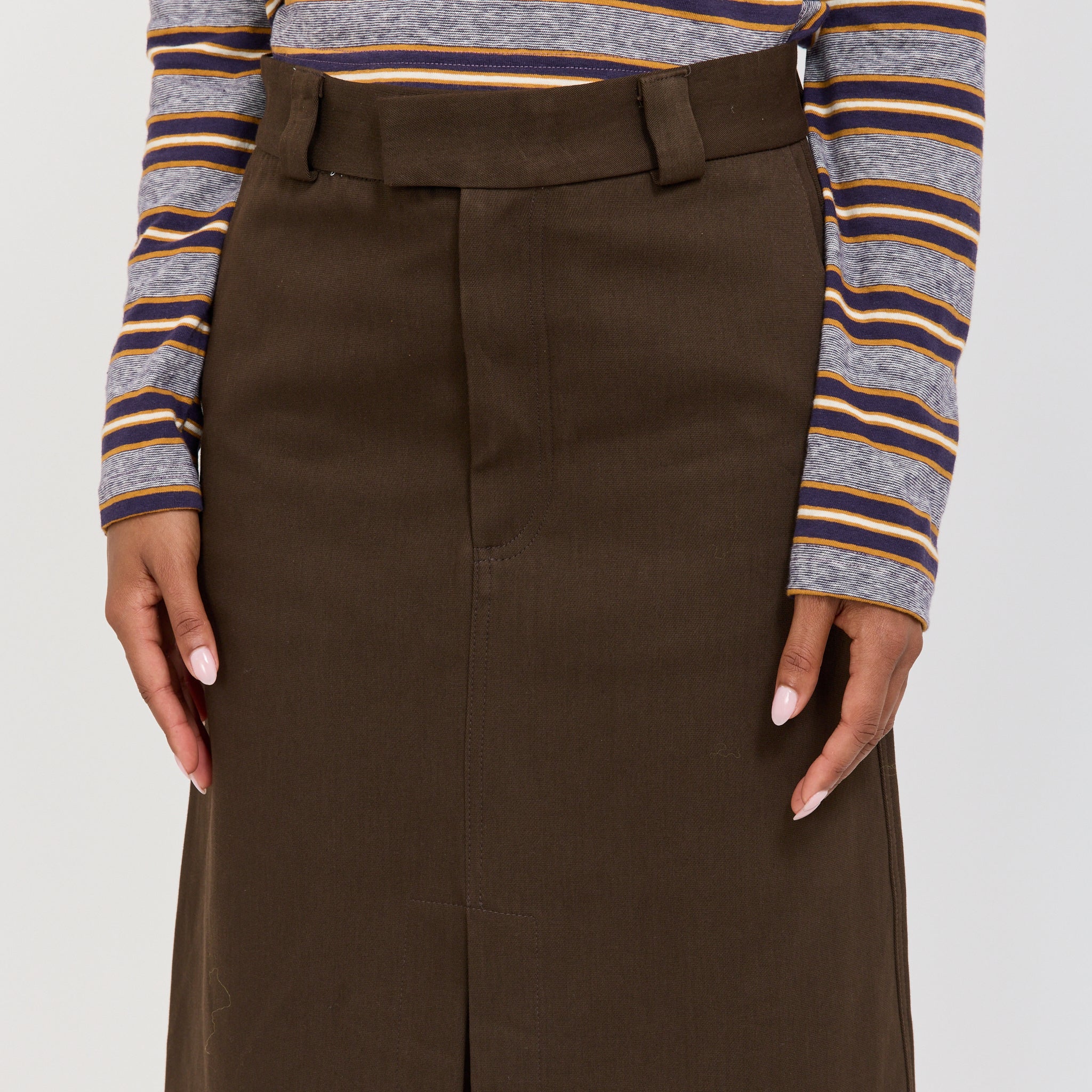 Bassike | Double Twill Longerline Skirt Dark Brown | Maplestore