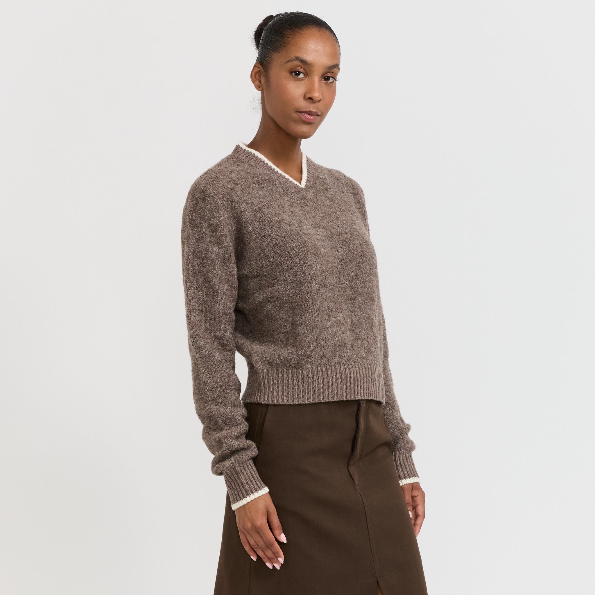 Bassike | Wool Alpaca Contrast Knit Walnut | Maplestore