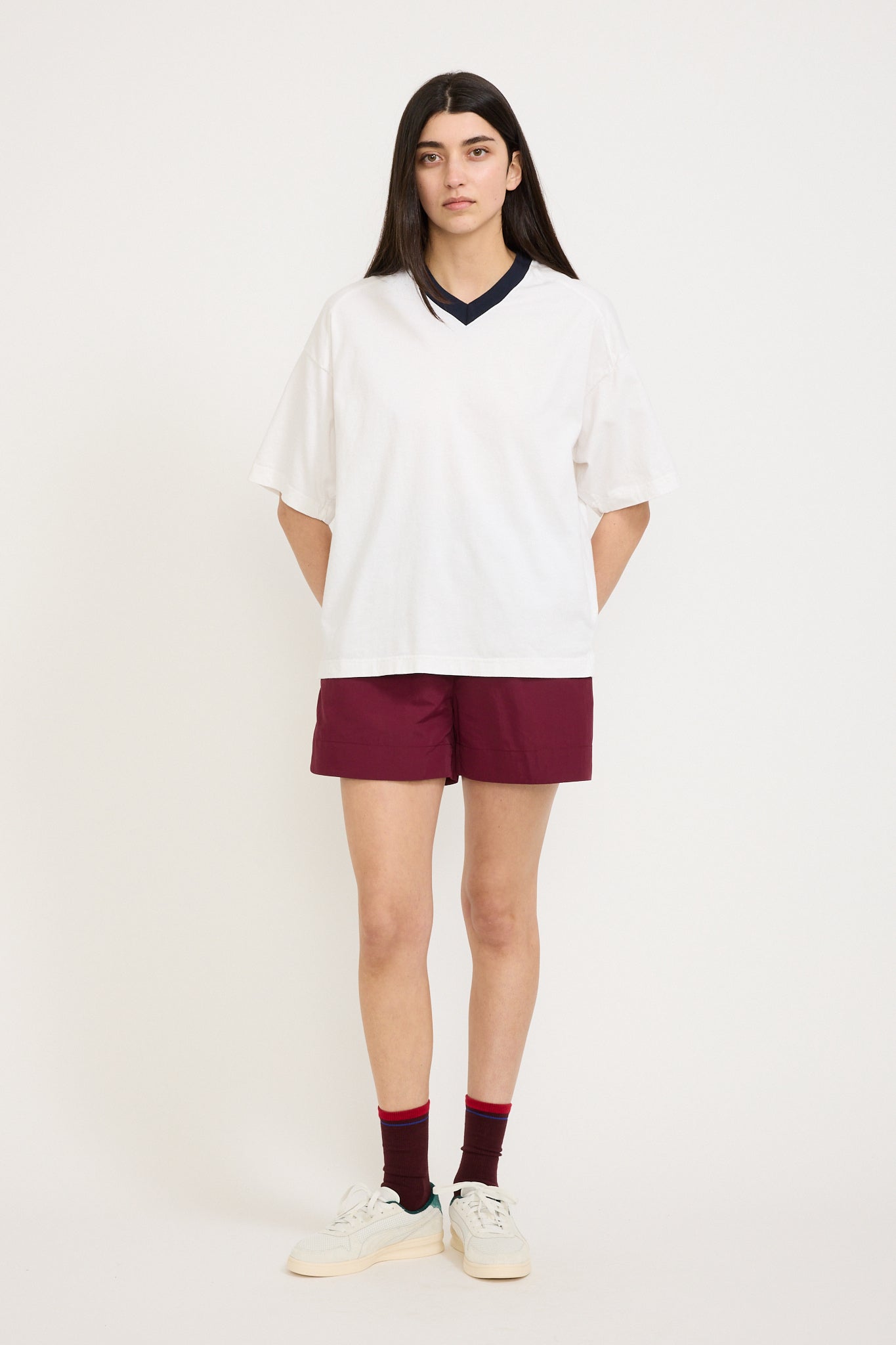 Bassike | Athletic V Neck S/S T-Shirt White/Blue Ink | Maplestore