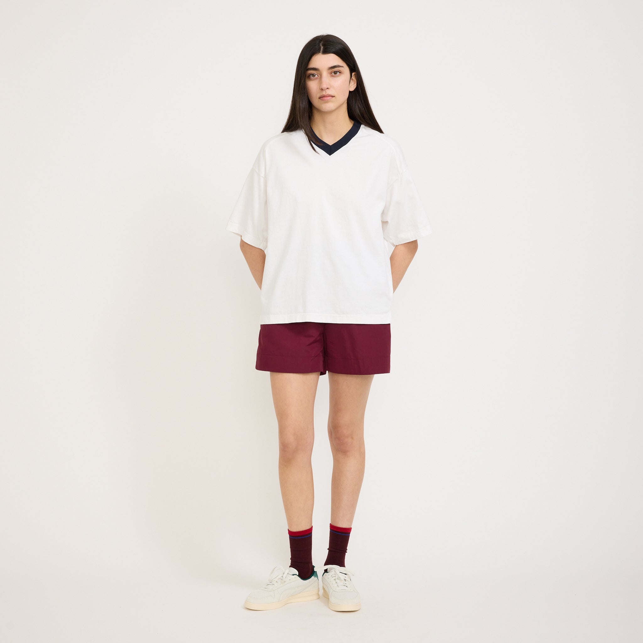 Bassike | Athletic V Neck S/S T-Shirt White/Blue Ink | Maplestore
