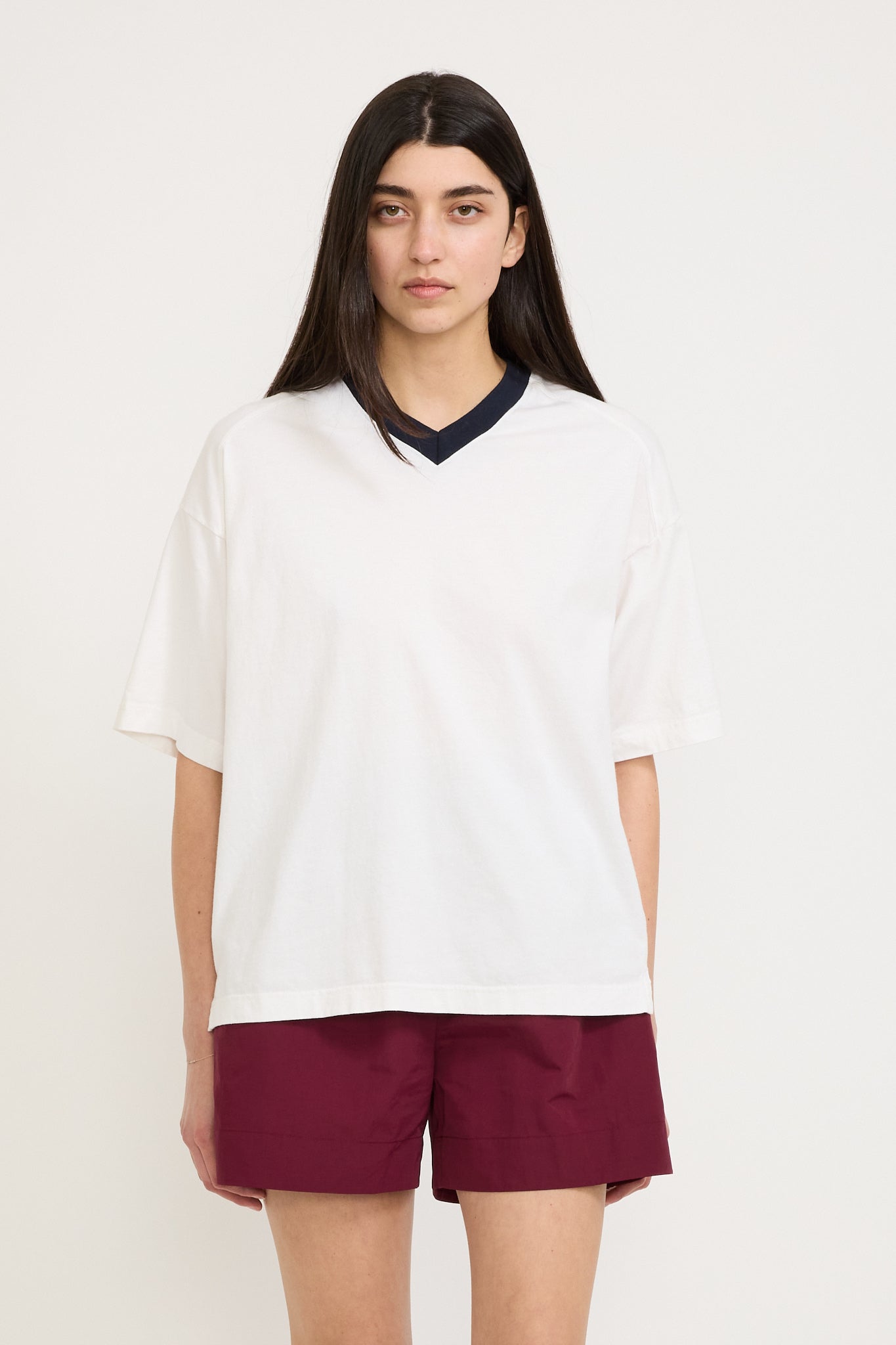 Bassike | Athletic V Neck S/S T-Shirt White/Blue Ink | Maplestore
