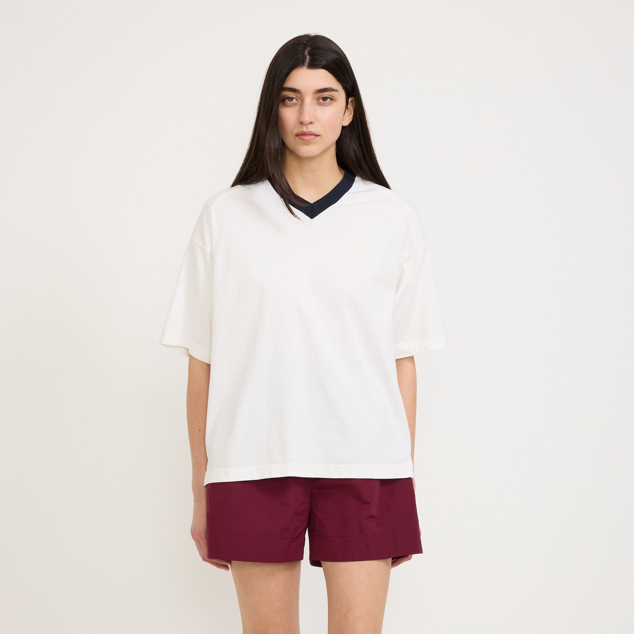 Bassike | Athletic V Neck S/S T-Shirt White/Blue Ink | Maplestore
