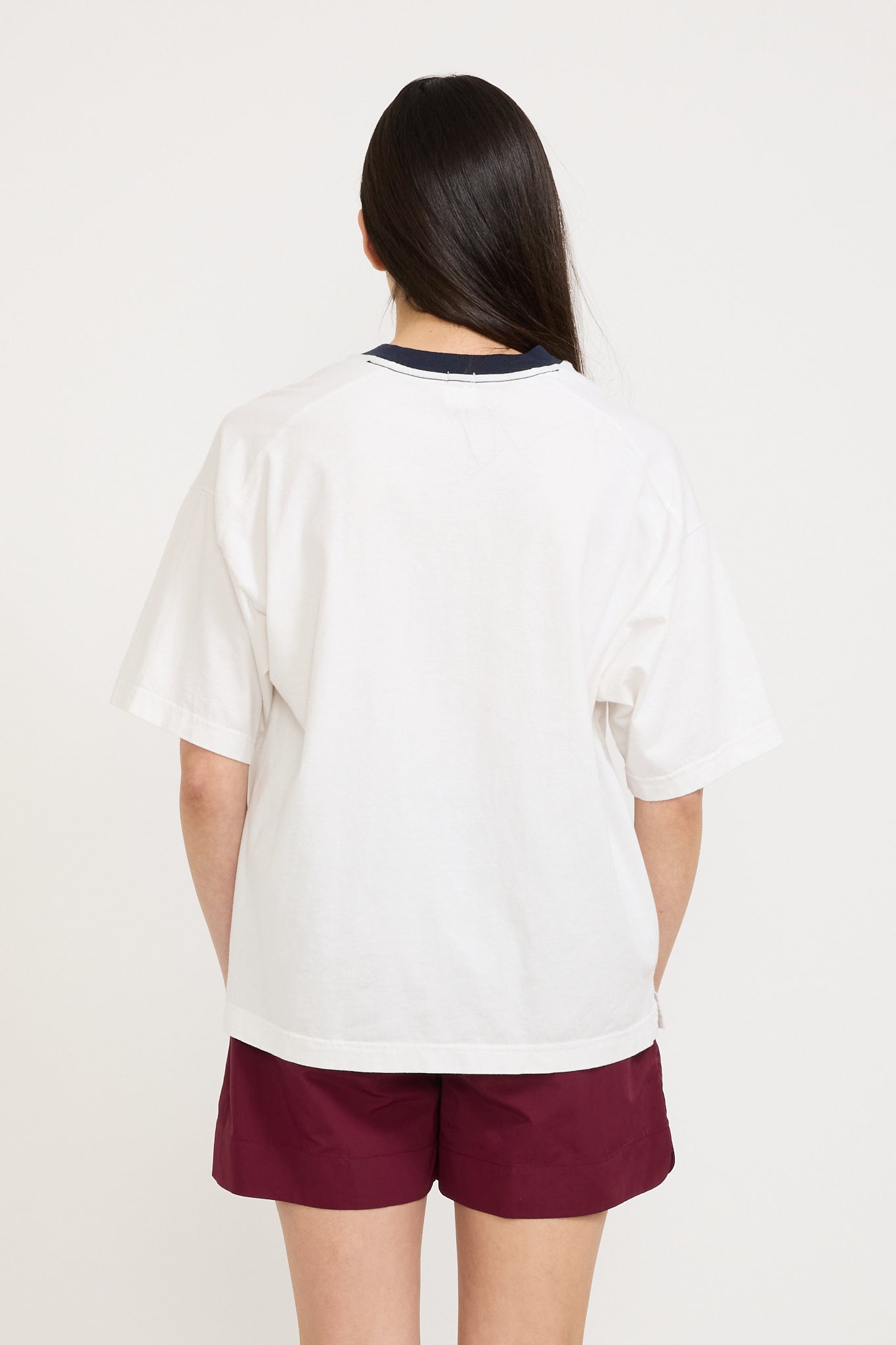 Bassike | Athletic V Neck S/S T-Shirt White/Blue Ink | Maplestore