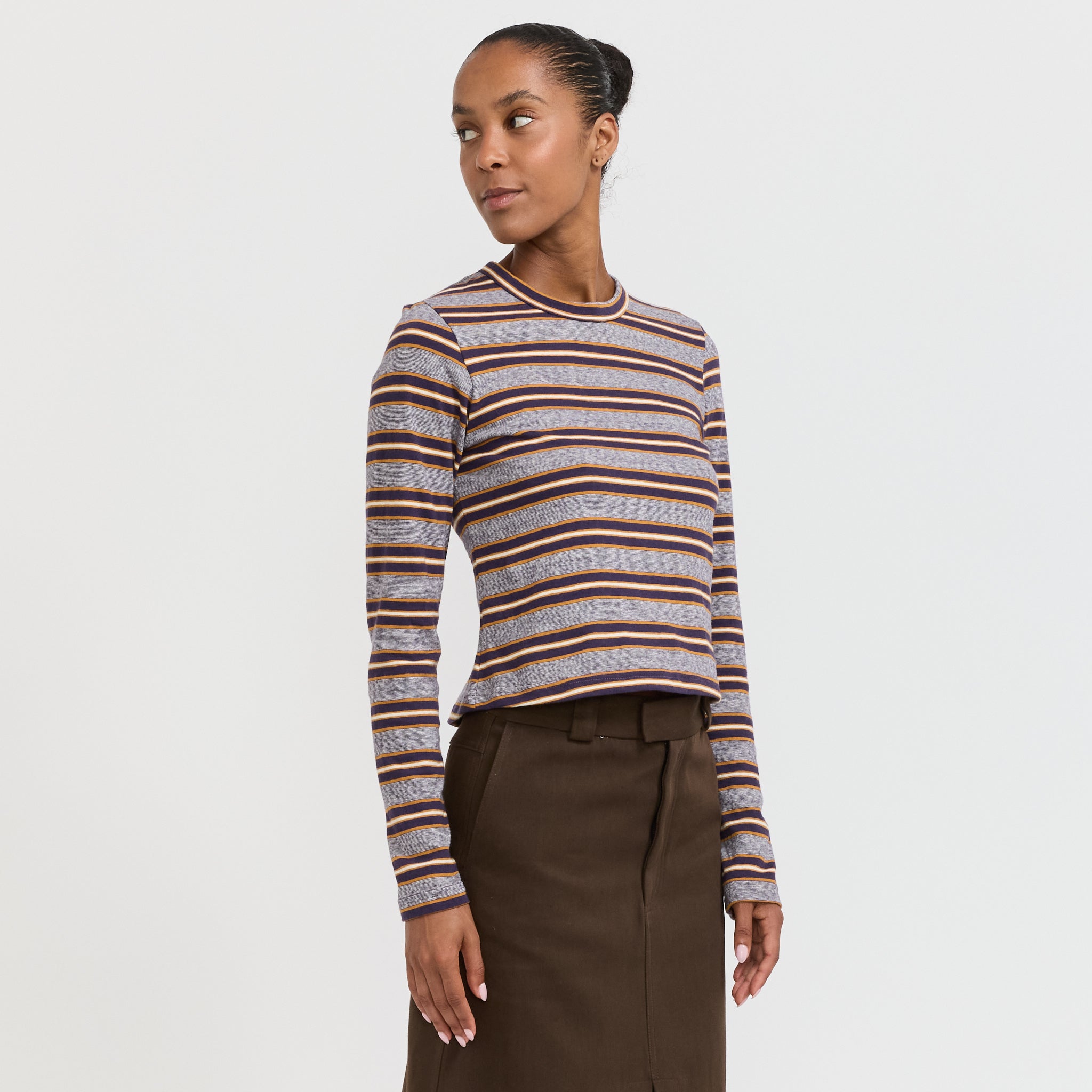 Bassike | Vintage Stripe Baby L/S T-Shirt Purple/Gold Stripe | Maplestore