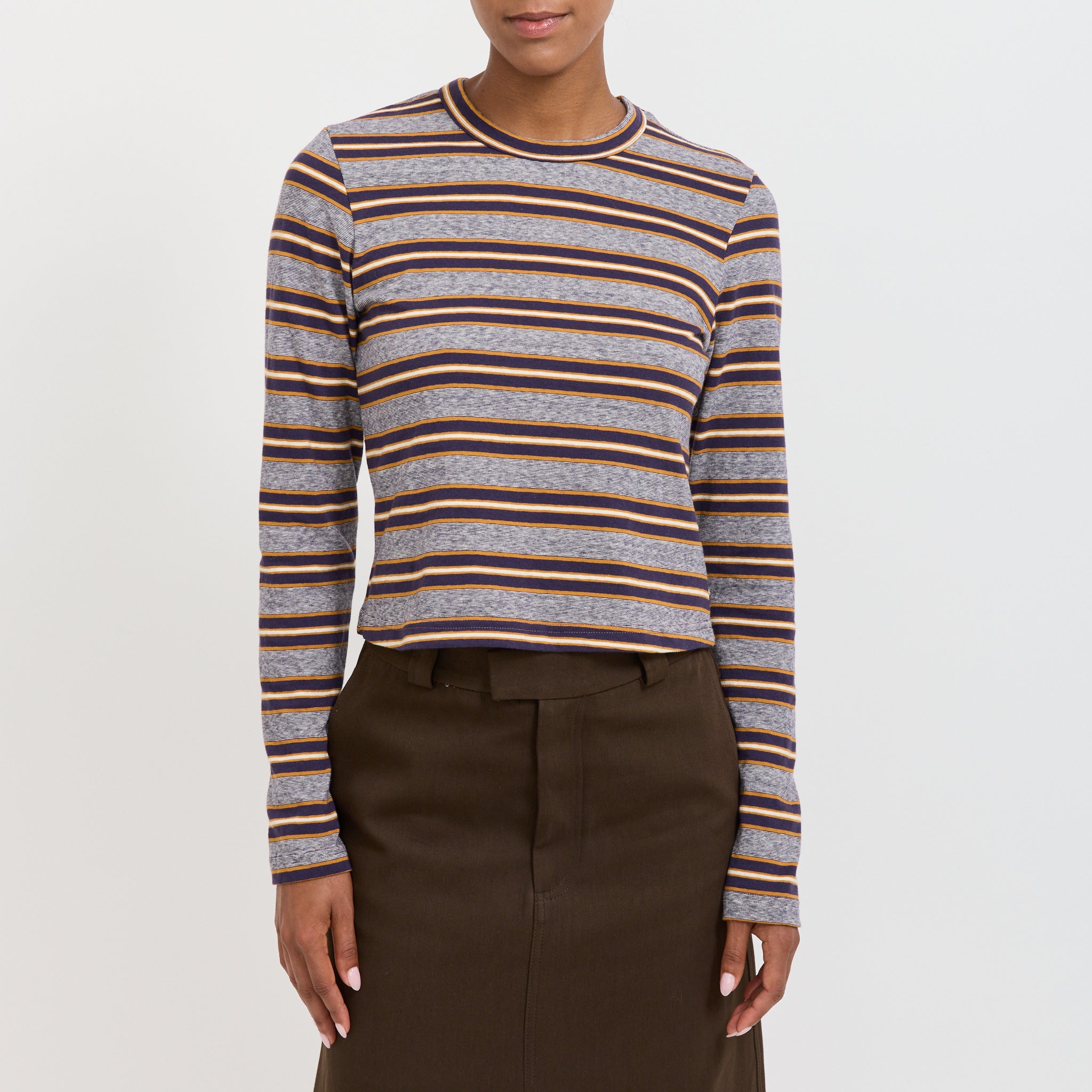 Bassike | Vintage Stripe Baby L/S T-Shirt Purple/Gold Stripe | Maplestore