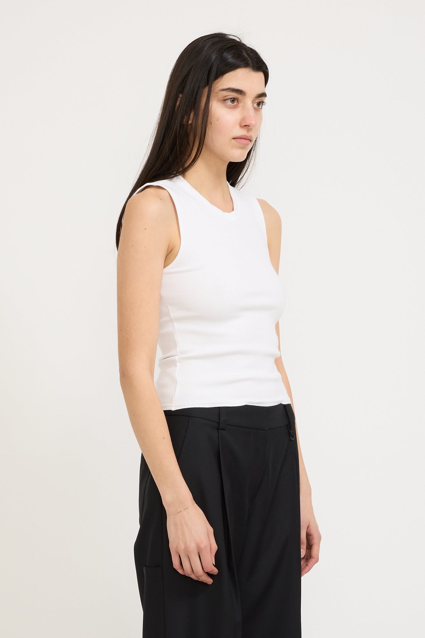 Bassike | Back Cut Out Mini Rib Tank White | Maplestore