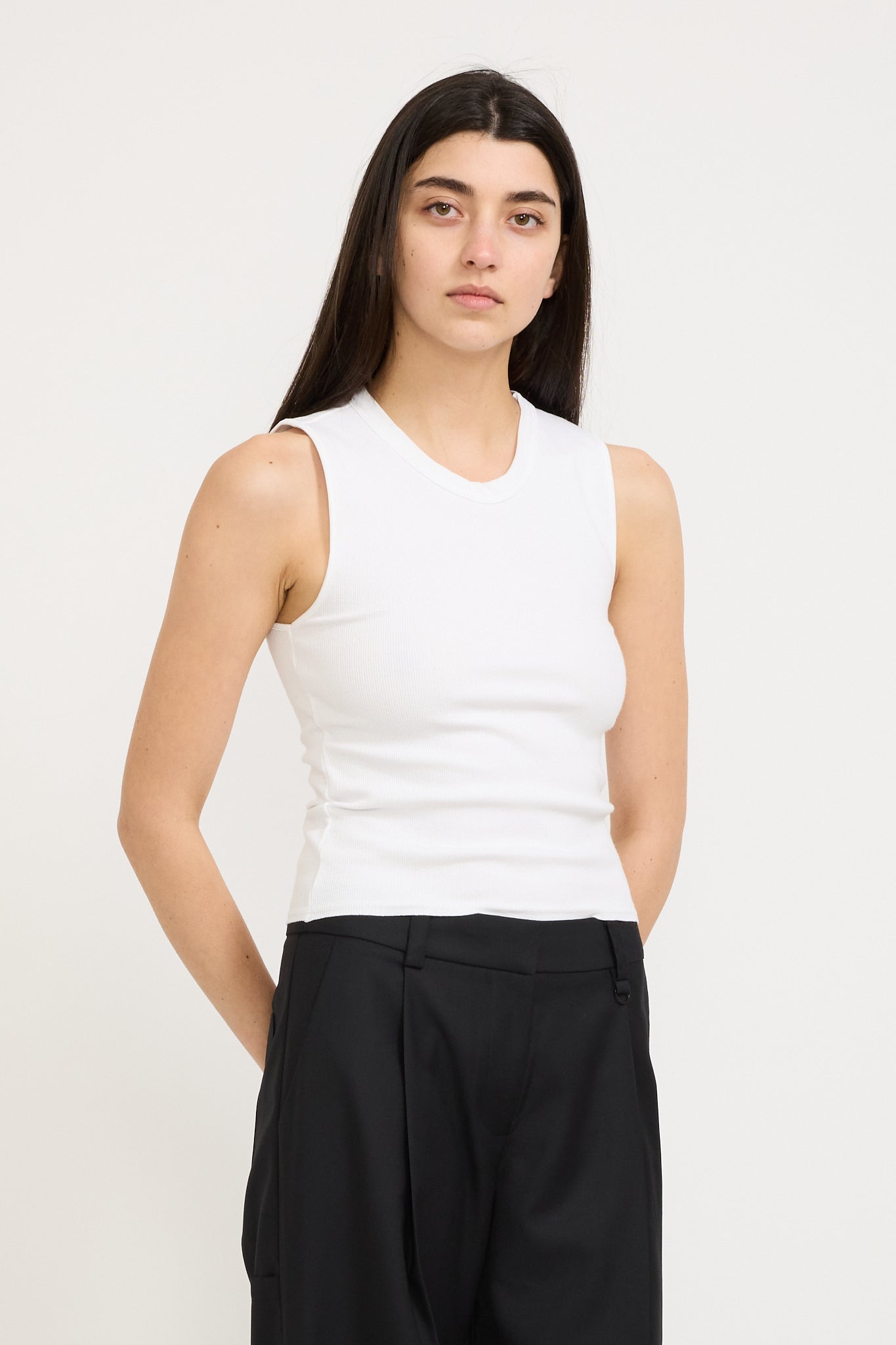 Bassike | Back Cut Out Mini Rib Tank White | Maplestore