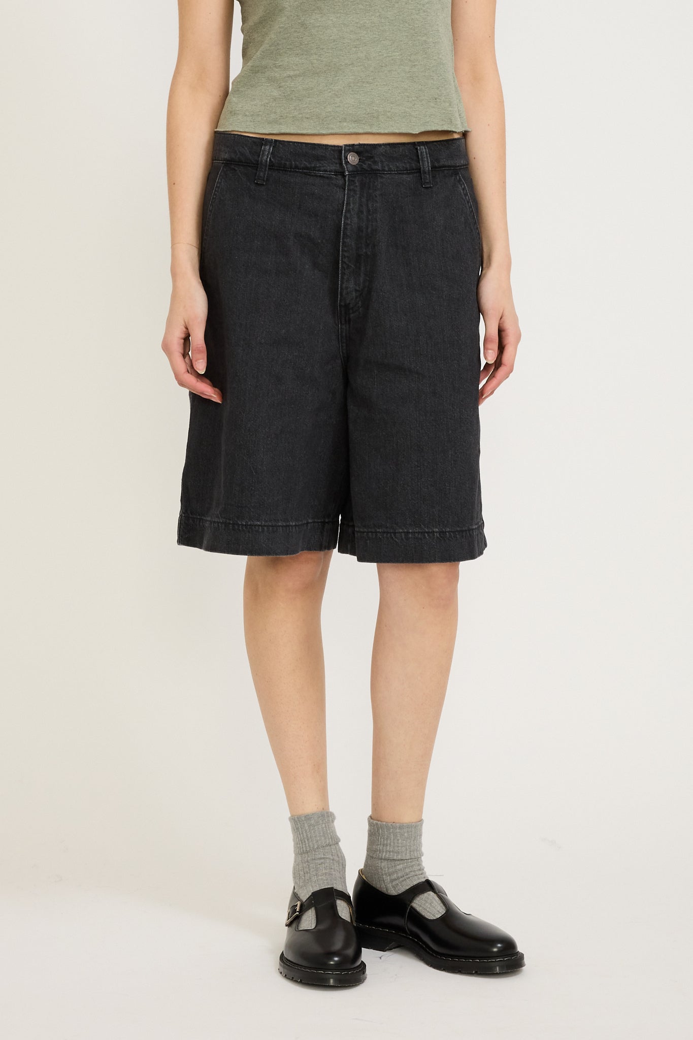 Bassike | Denim Bermuda Short Washed Black | Maplestore