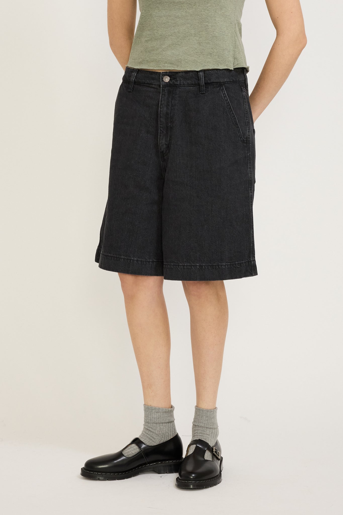 Bassike | Denim Bermuda Short Washed Black | Maplestore