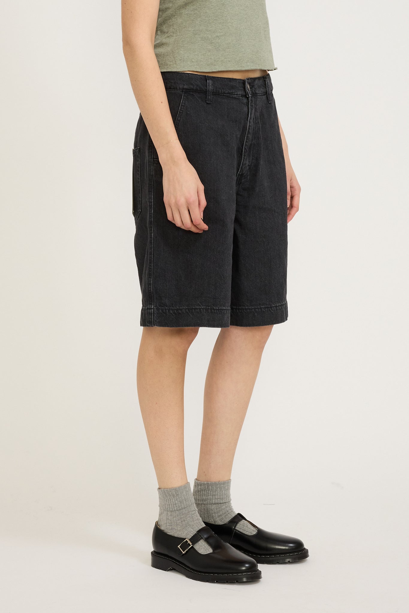 Bassike | Denim Bermuda Short Washed Black | Maplestore