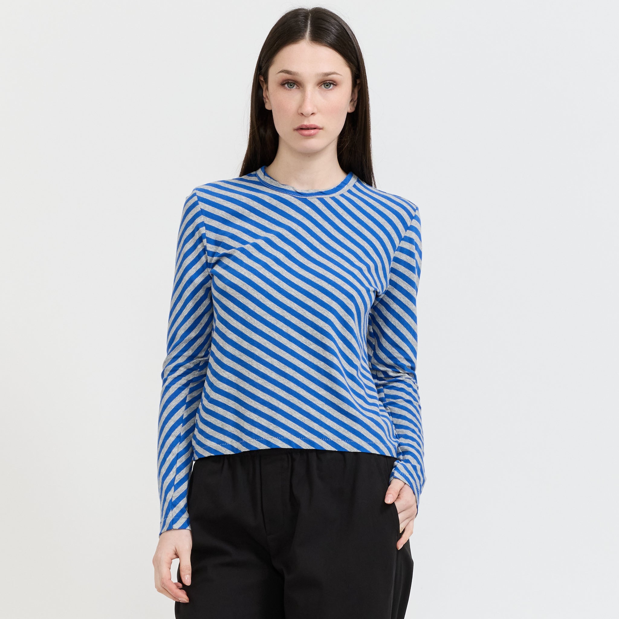 Bias Stripe Baby L/S T-Shirt Cobalt/Grey Marle