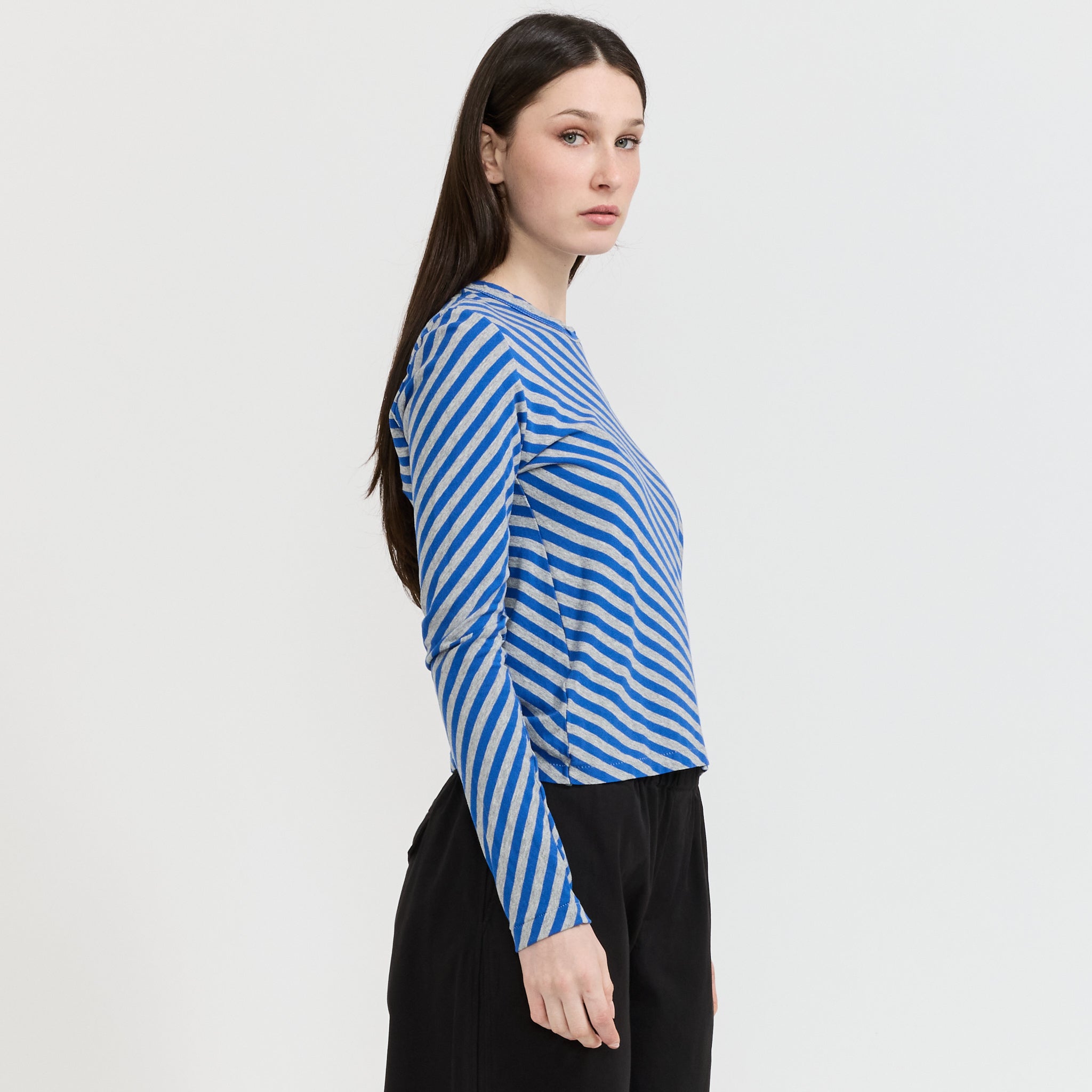 Bias Stripe Baby L/S T-Shirt Cobalt/Grey Marle