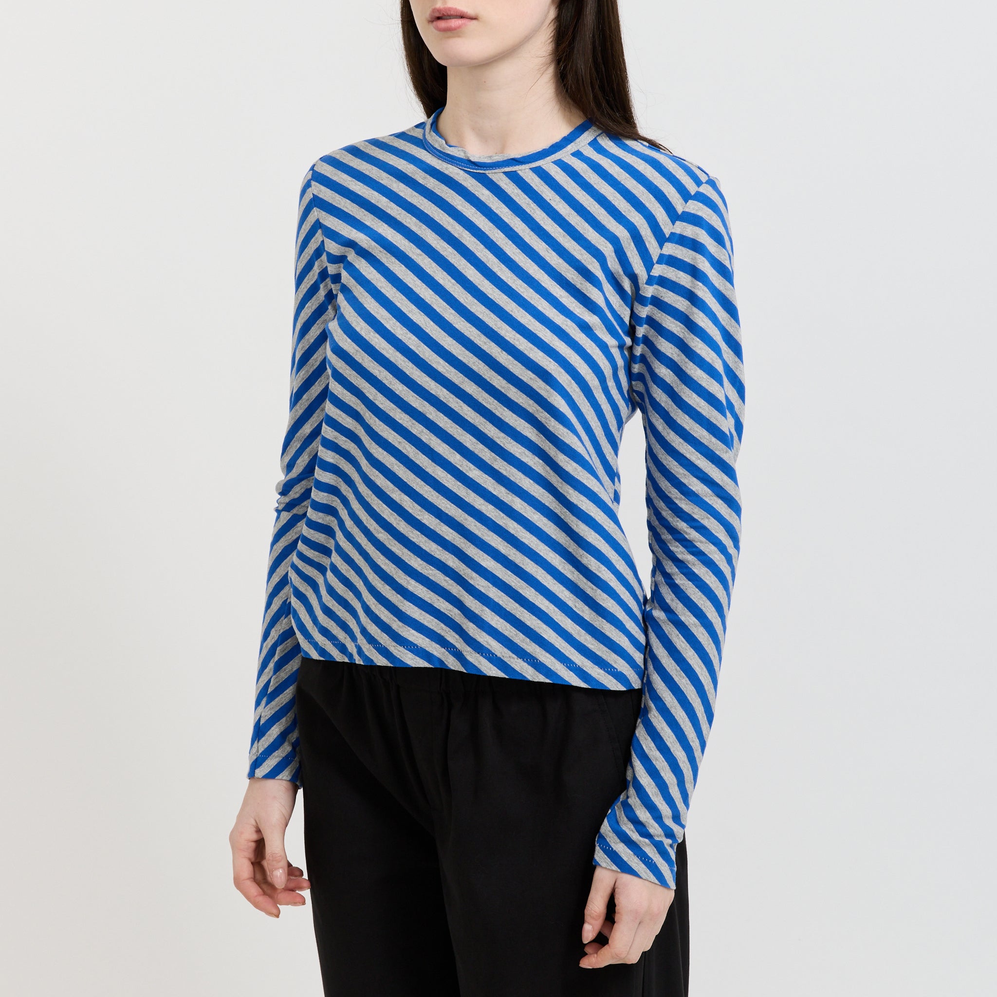 Bias Stripe Baby L/S T-Shirt Cobalt/Grey Marle
