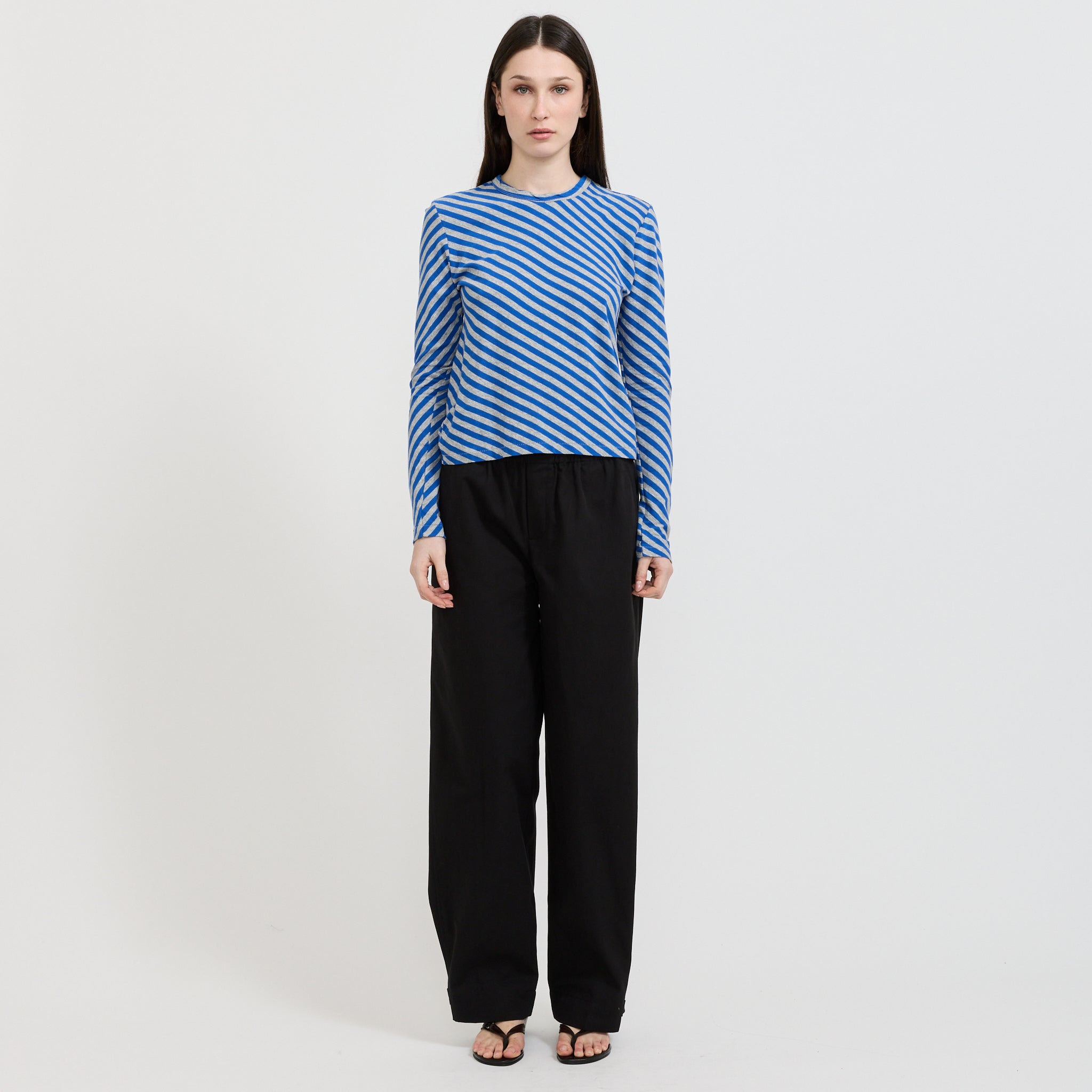 Bias Stripe Baby L/S T-Shirt Cobalt/Grey Marle