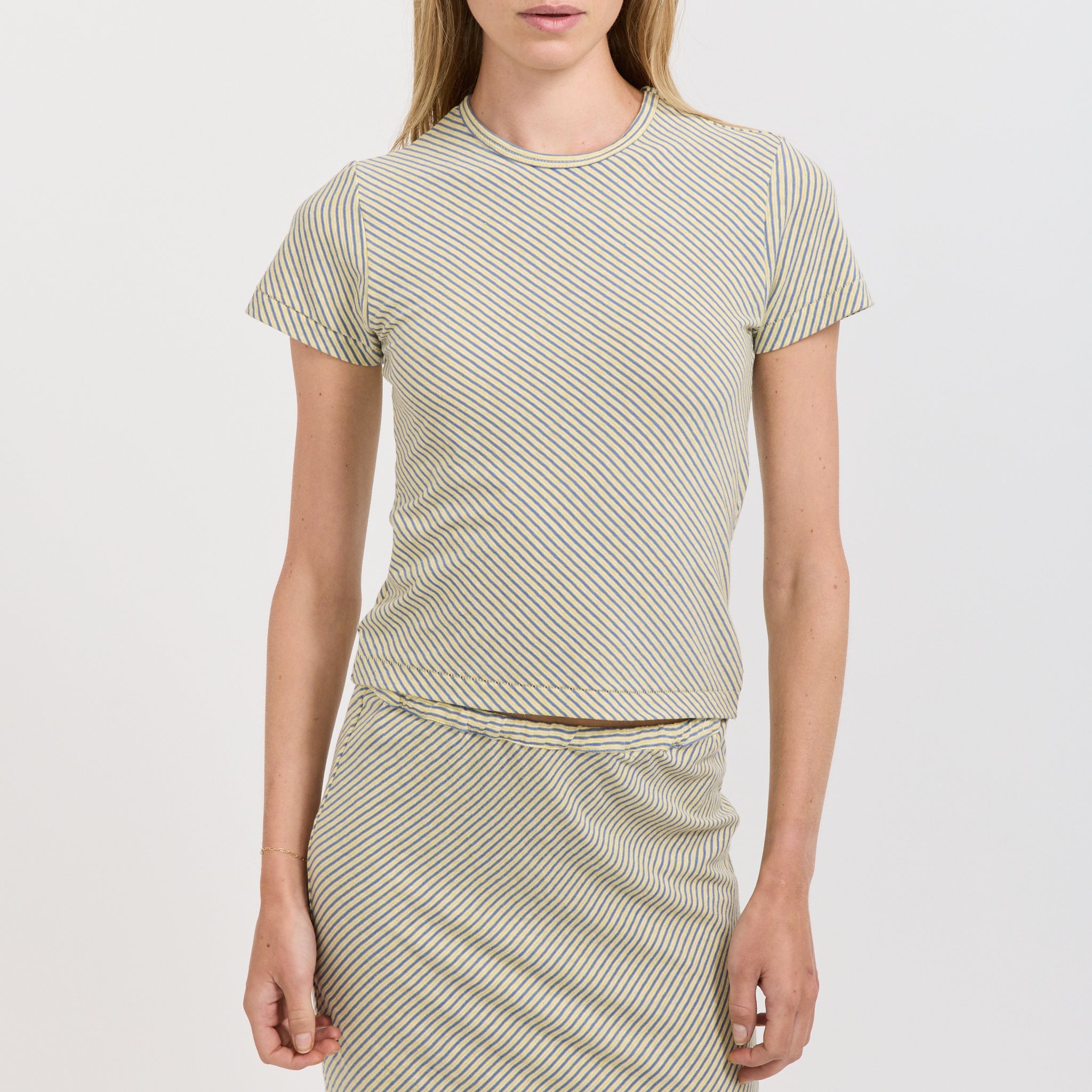 Bassike | Bias Stripe Baby Tee Yellow/Purple | Maplestore