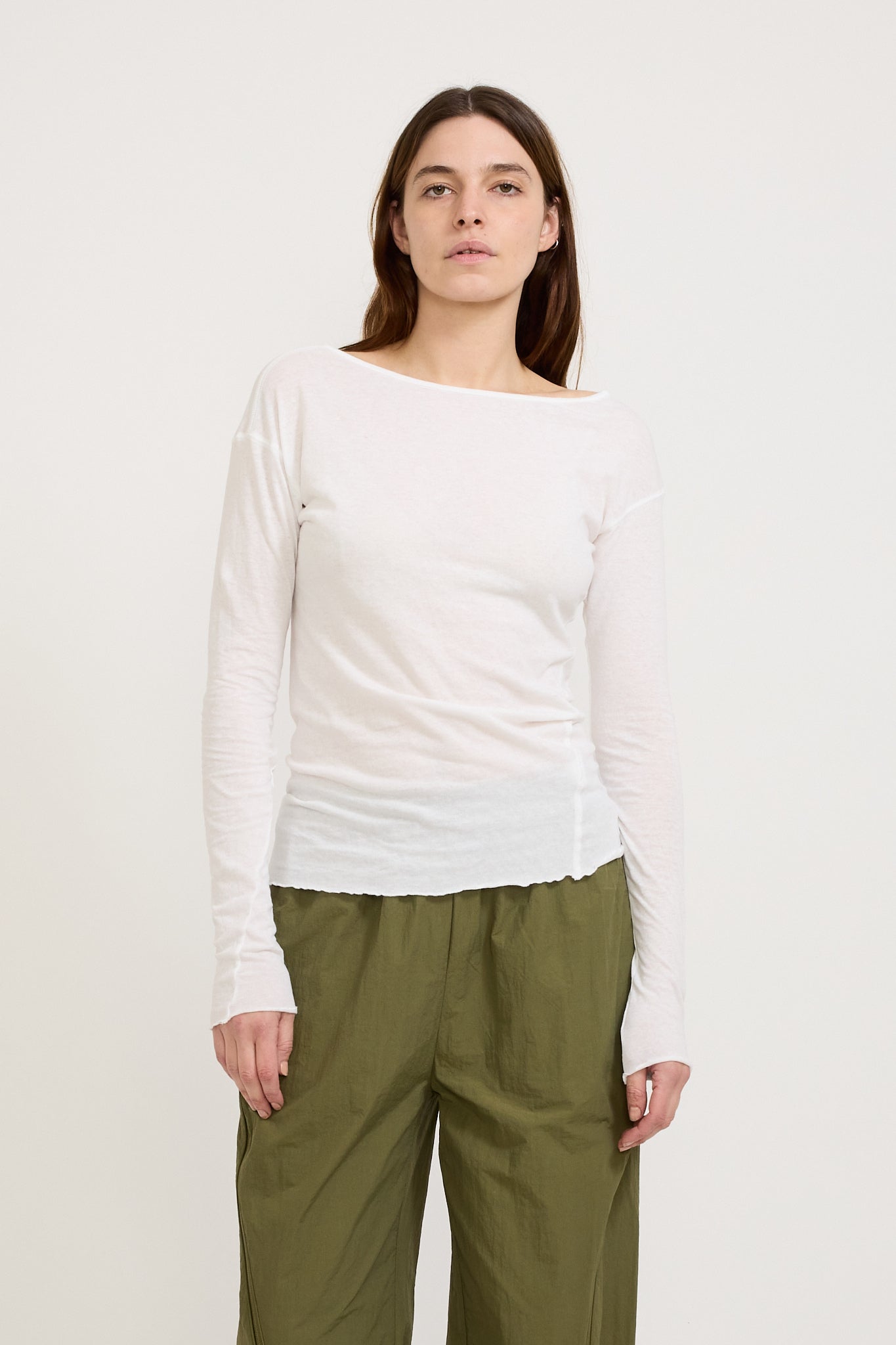 Bassike | Boatneck Superfine L/S T-Shirt White | Maplestore