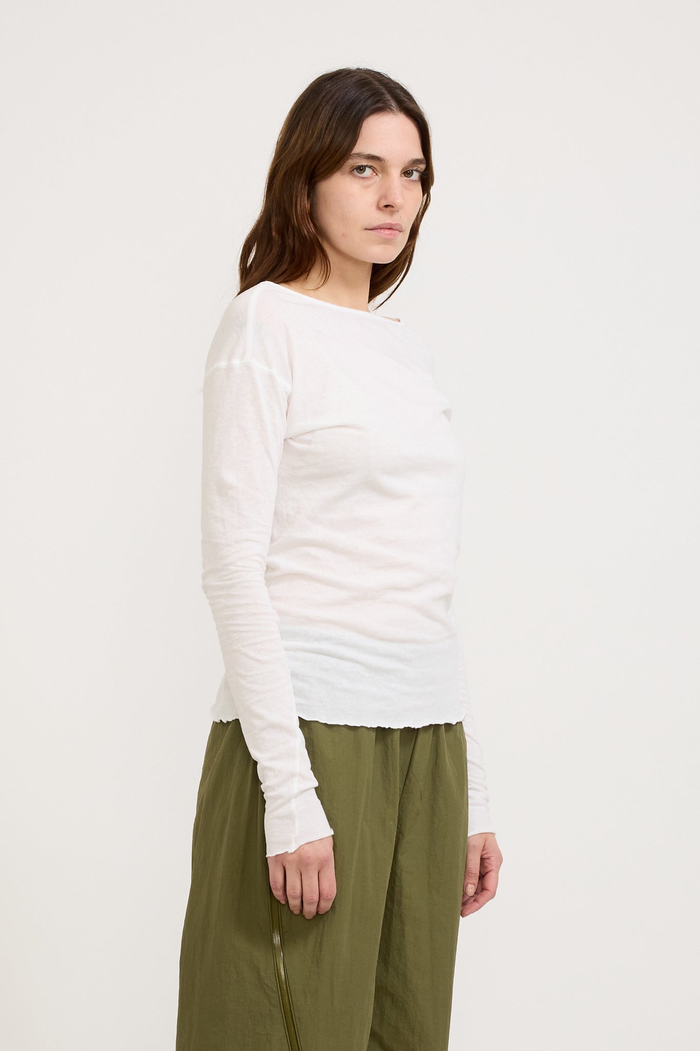 Bassike | Boatneck Superfine L/S T-Shirt White | Maplestore