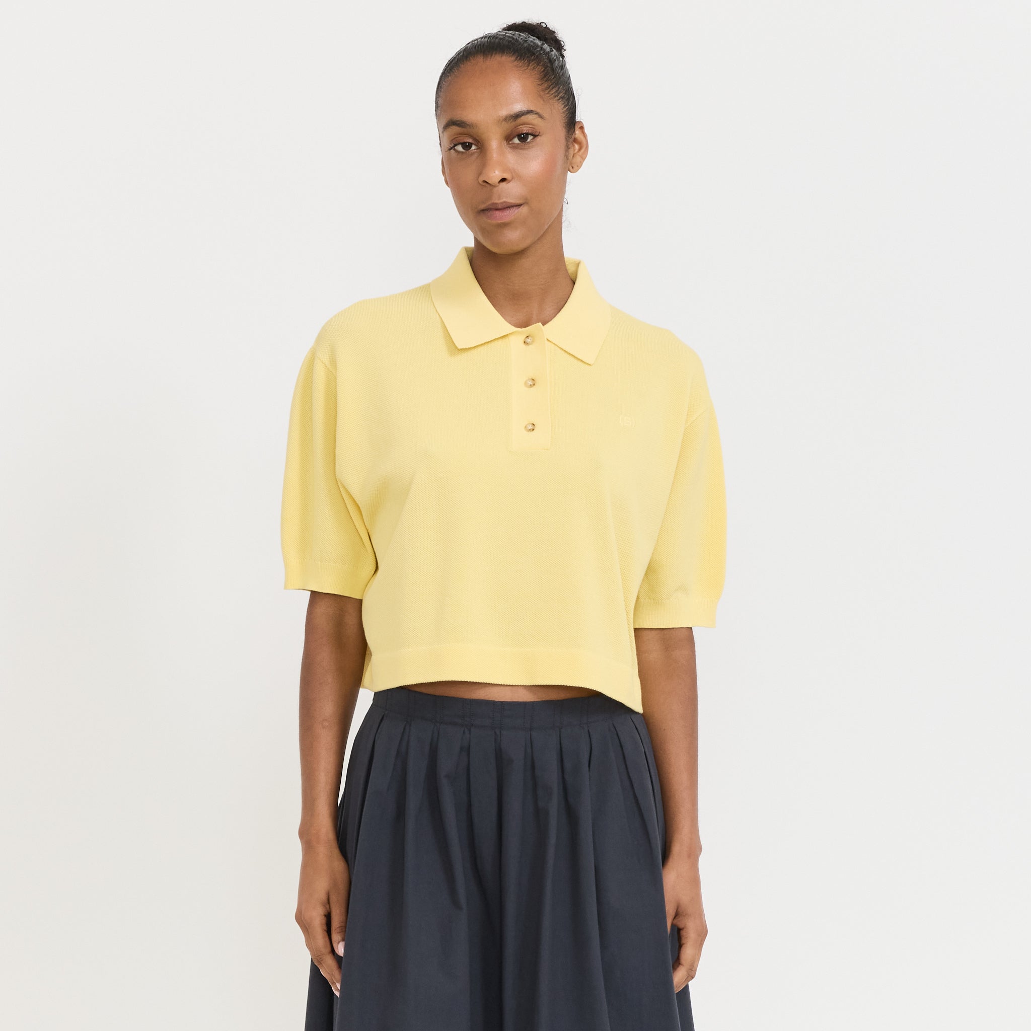 Boxy Pique Polo Knit Pale Yellow