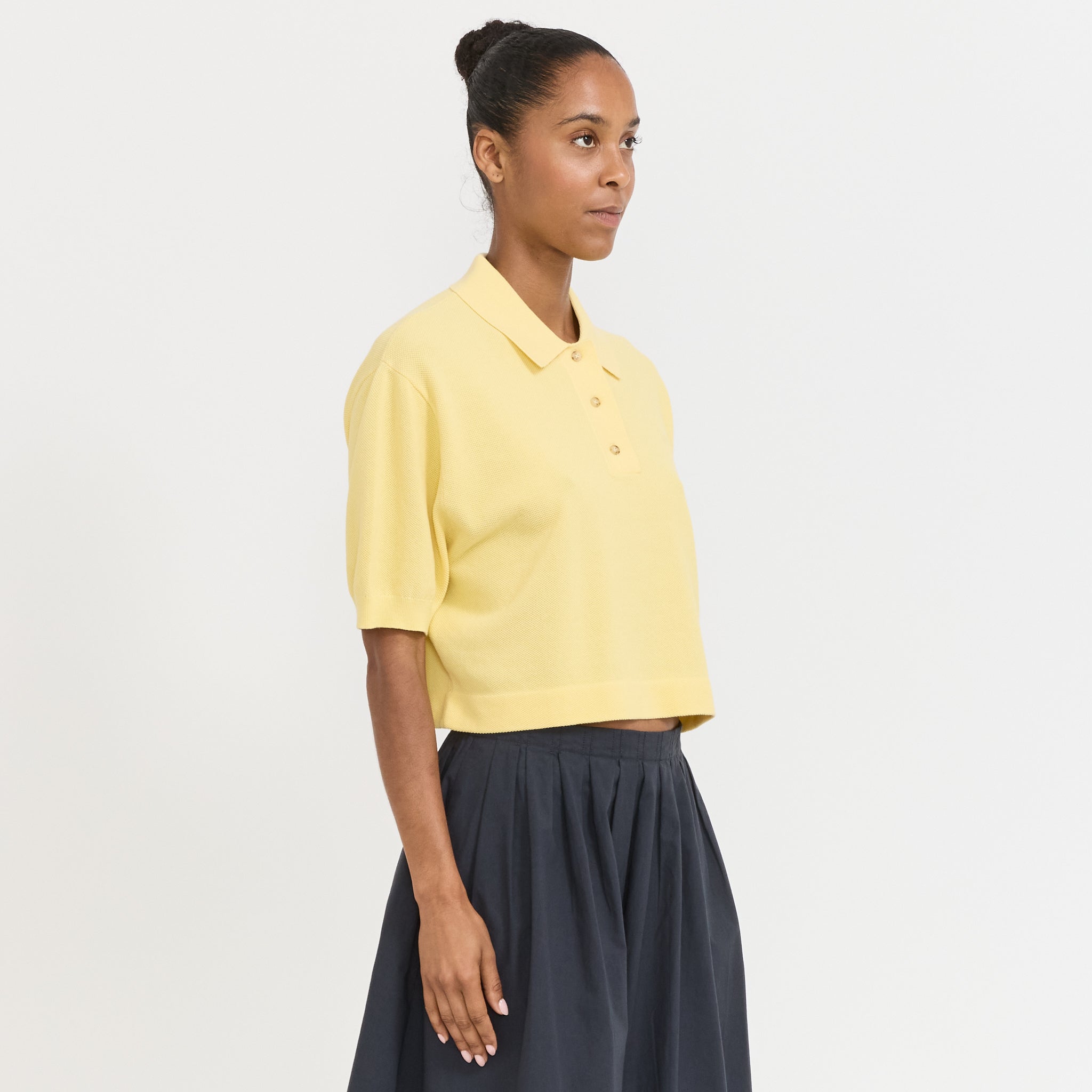 Boxy Pique Polo Knit Pale Yellow