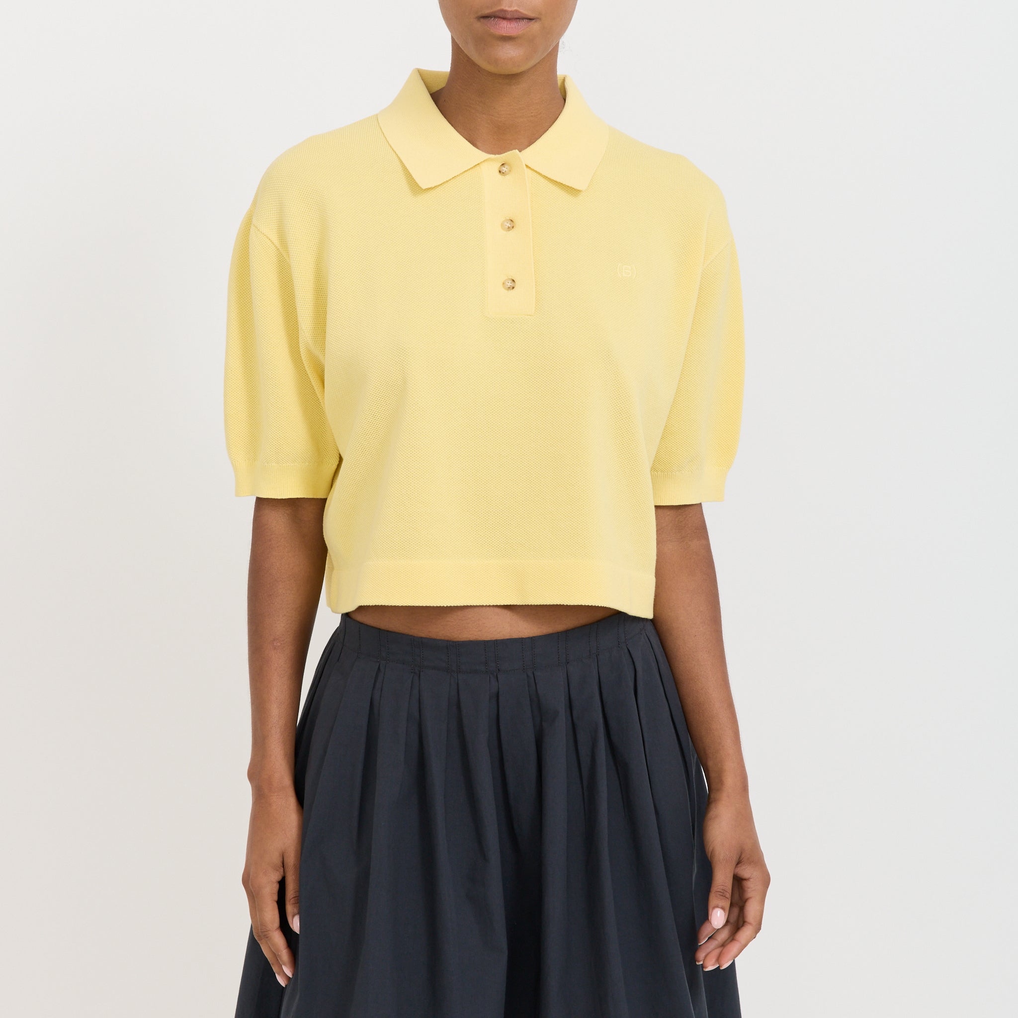 Boxy Pique Polo Knit Pale Yellow