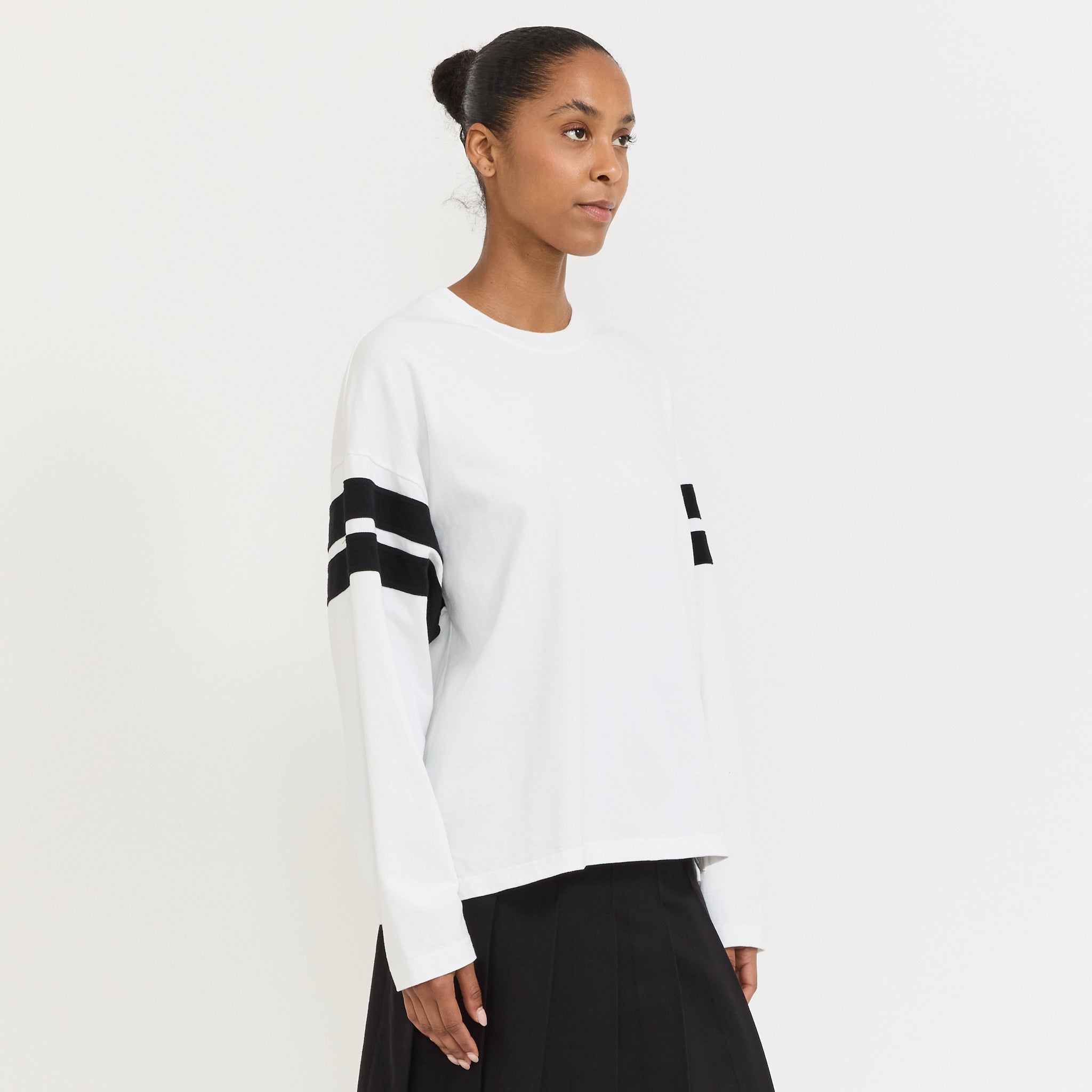 Boxy Rib Insert L/S T-Shirt White/Black