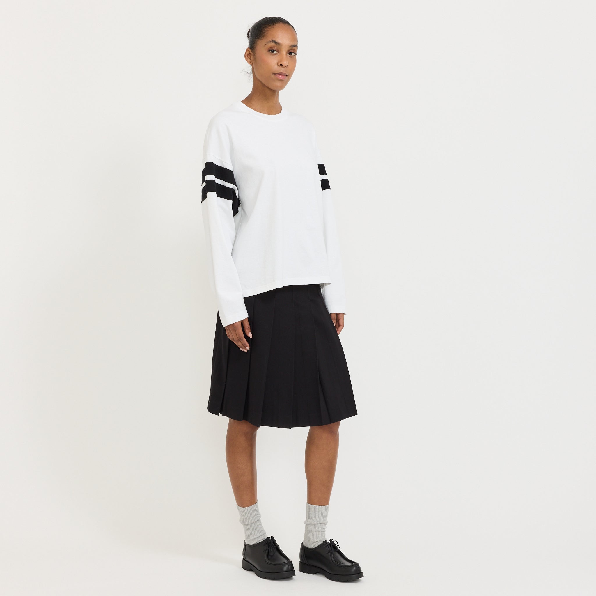 Boxy Rib Insert L/S T-Shirt White/Black