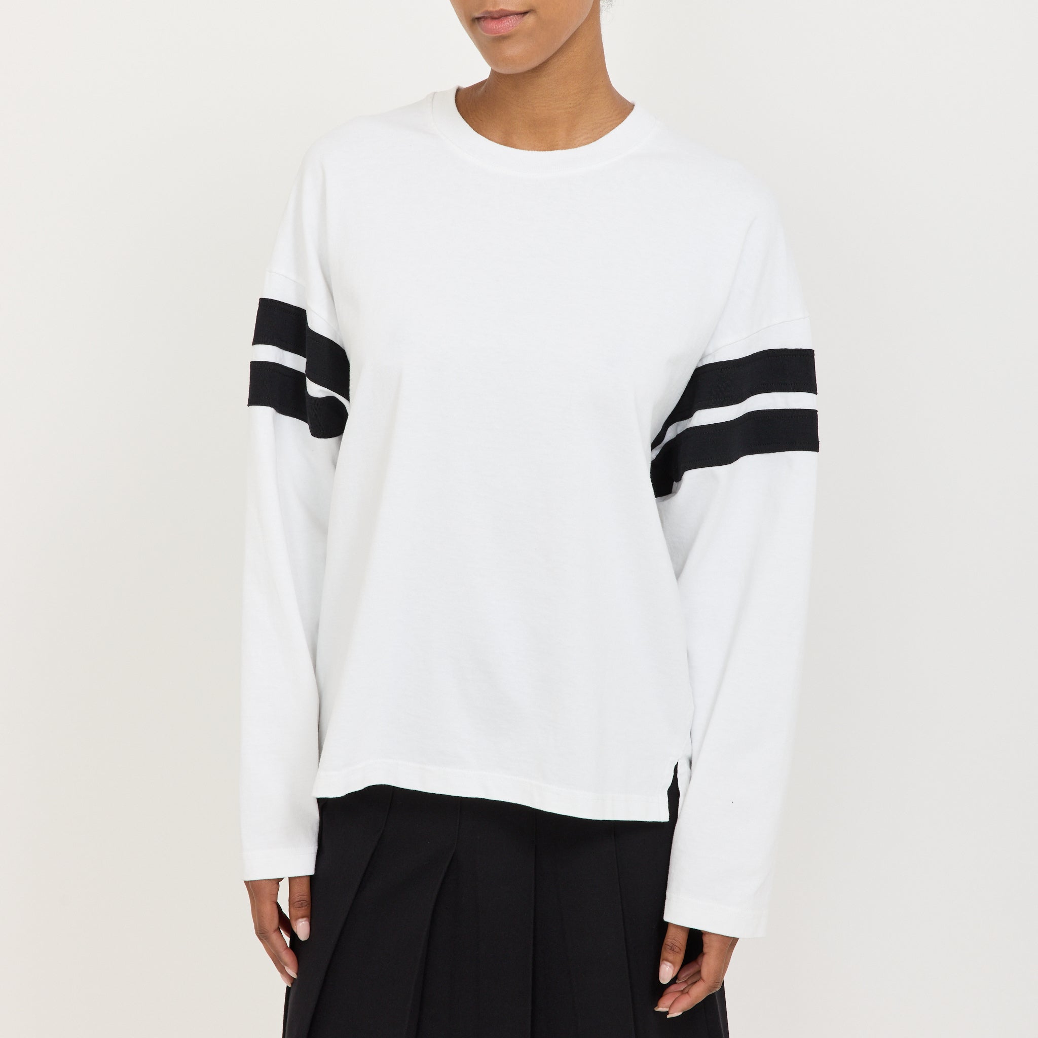 Boxy Rib Insert L/S T-Shirt White/Black