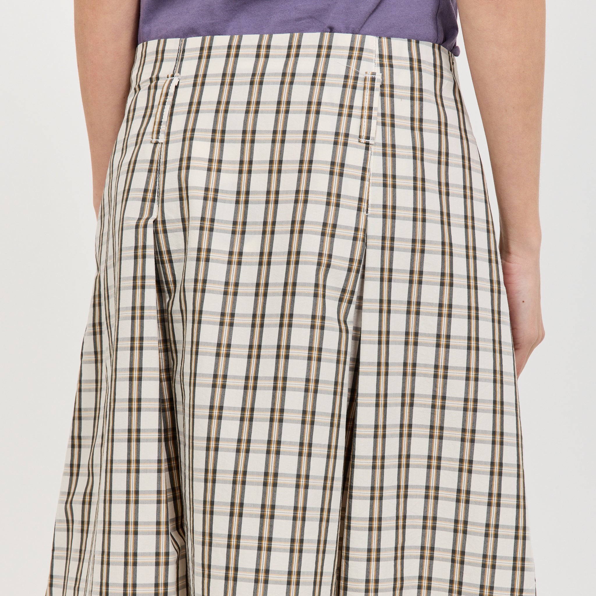 Check Box Pleat Detail Skirt Stone Tan Check