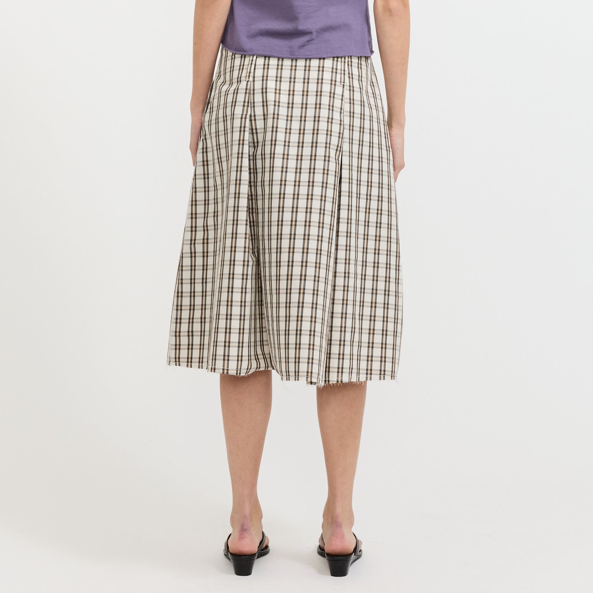 Check Box Pleat Detail Skirt Stone Tan Check