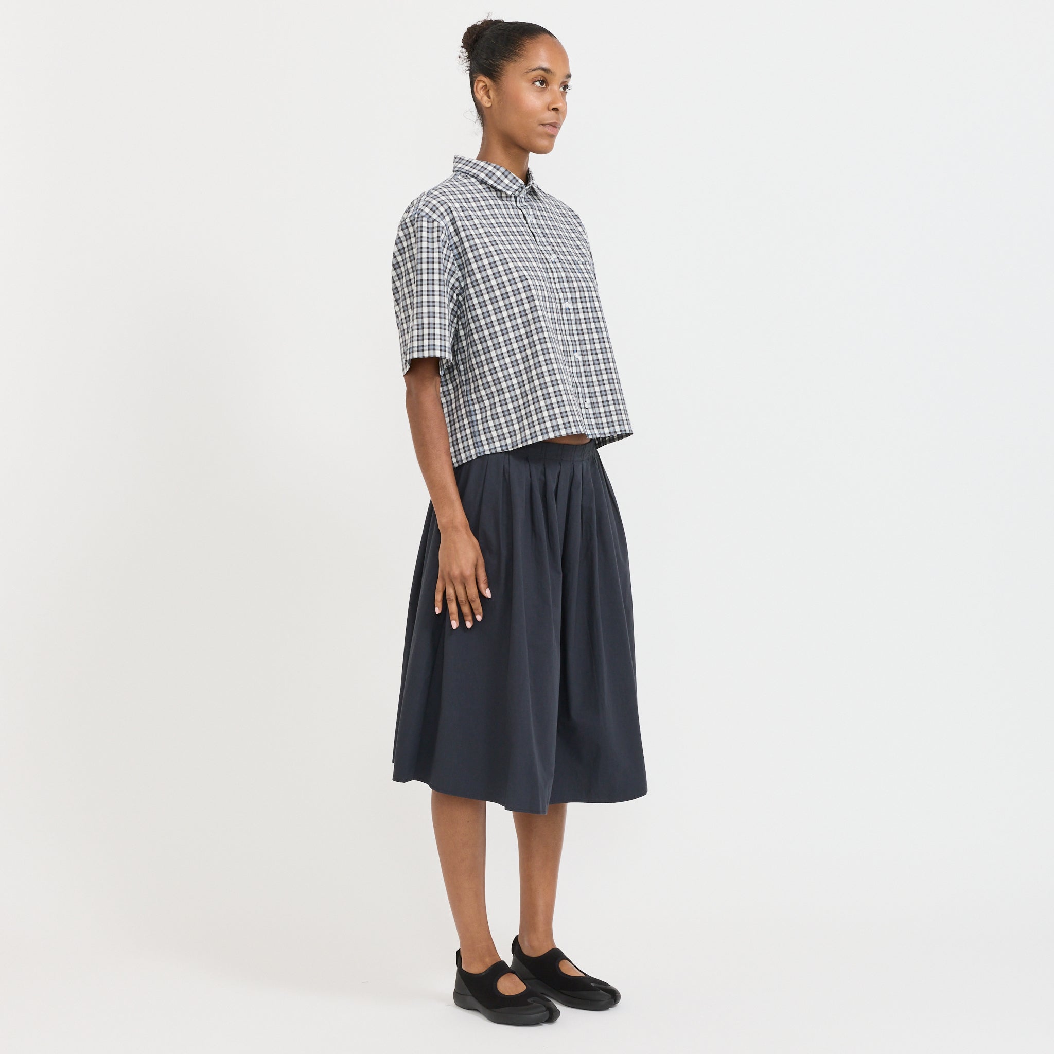 Check Cropped Shirt Blue Check