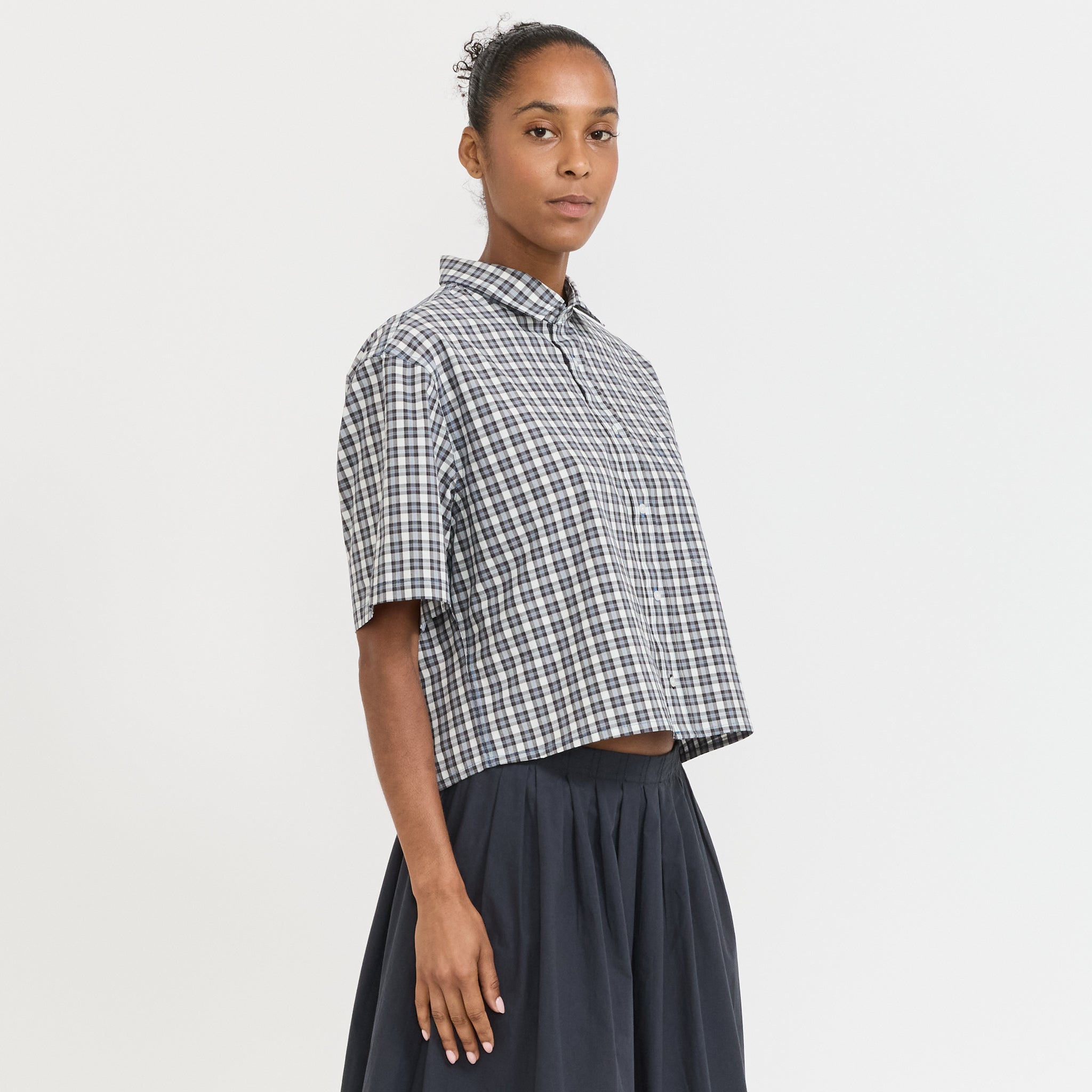 Check Cropped Shirt Blue Check