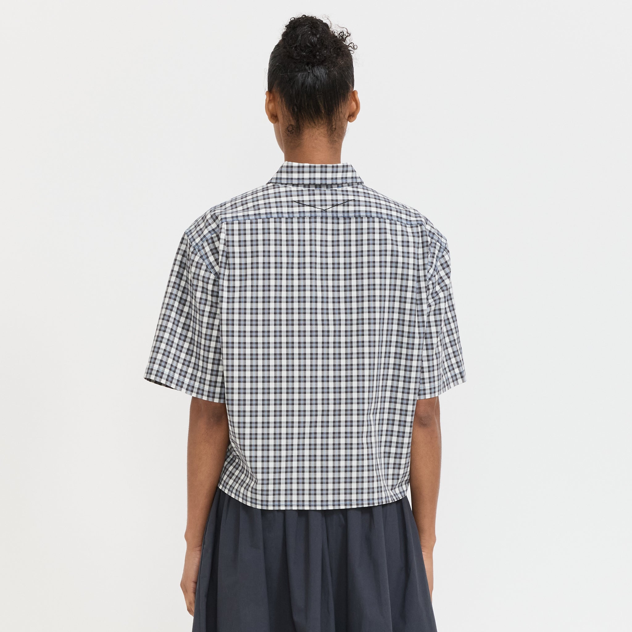 Check Cropped Shirt Blue Check