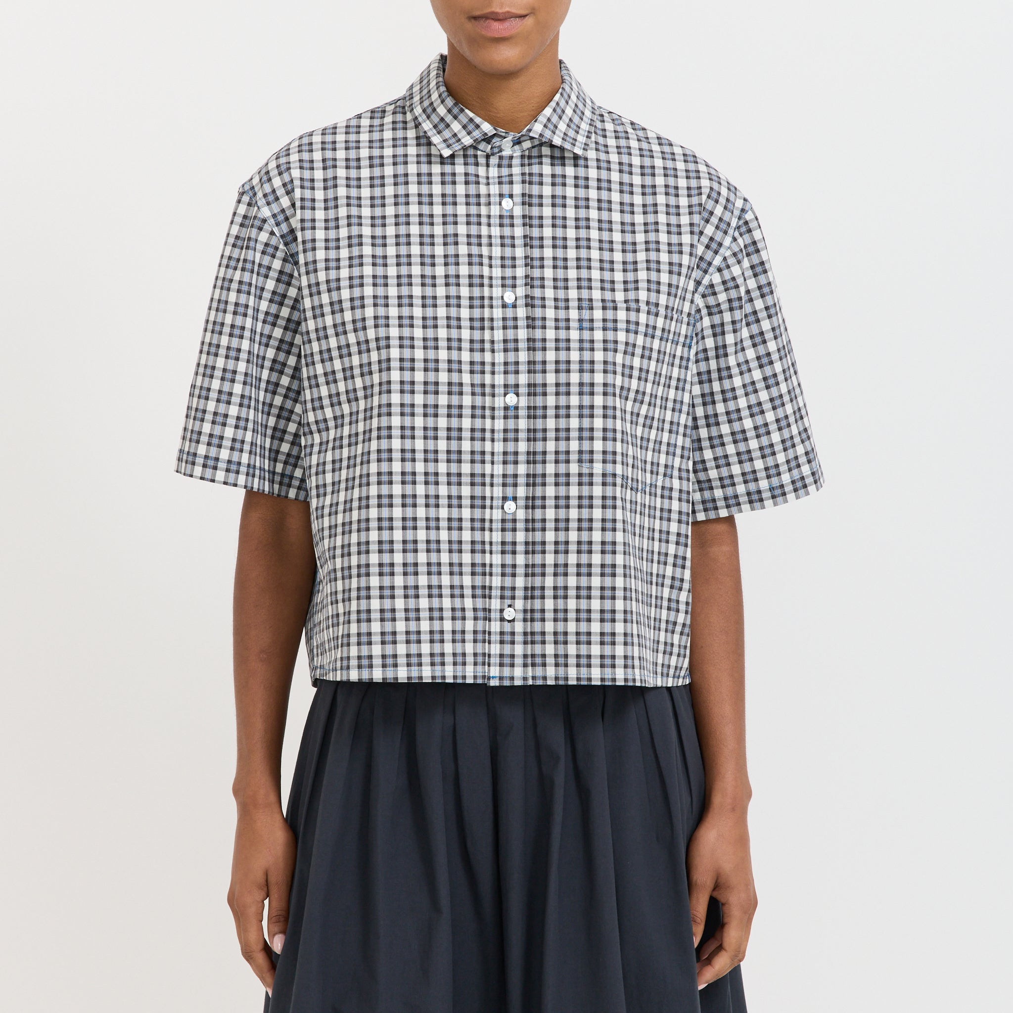 Check Cropped Shirt Blue Check