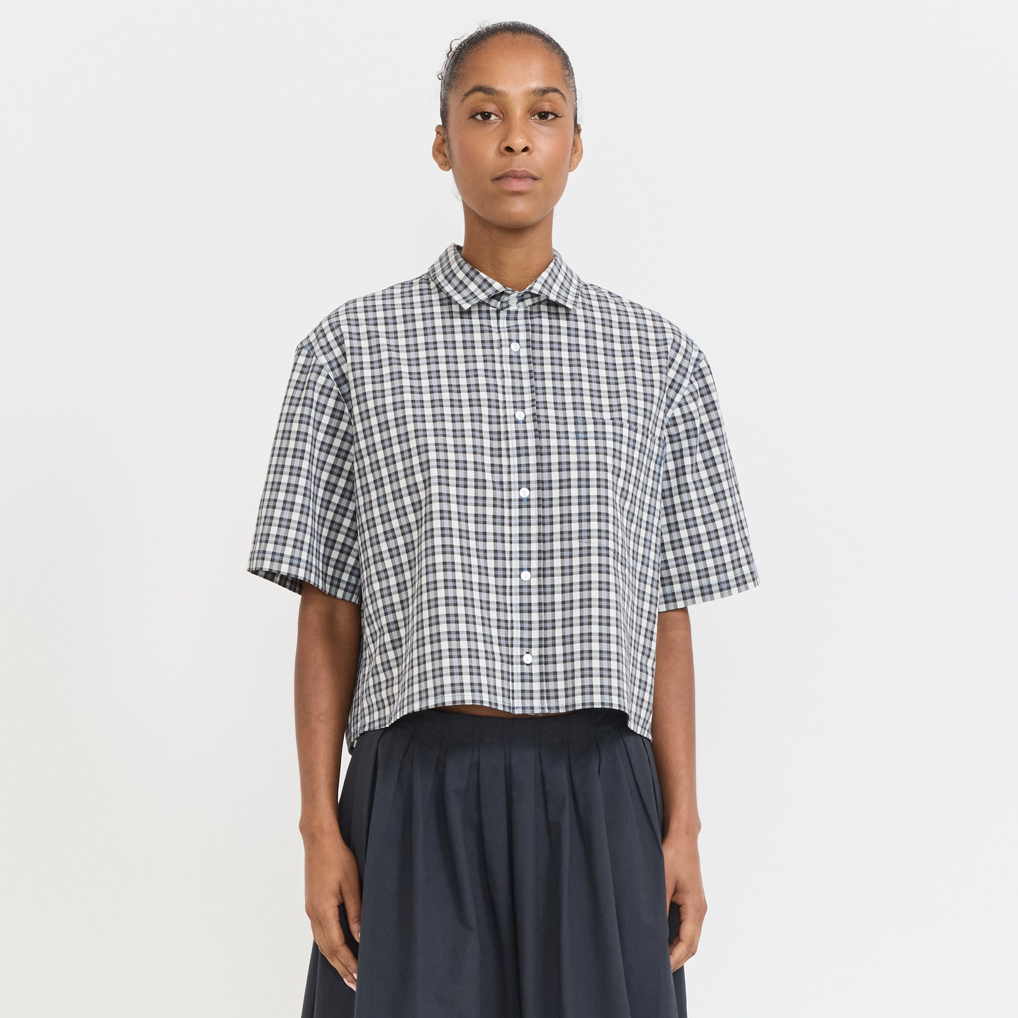 Check Cropped Shirt Blue Check | Bassike at Maplestore