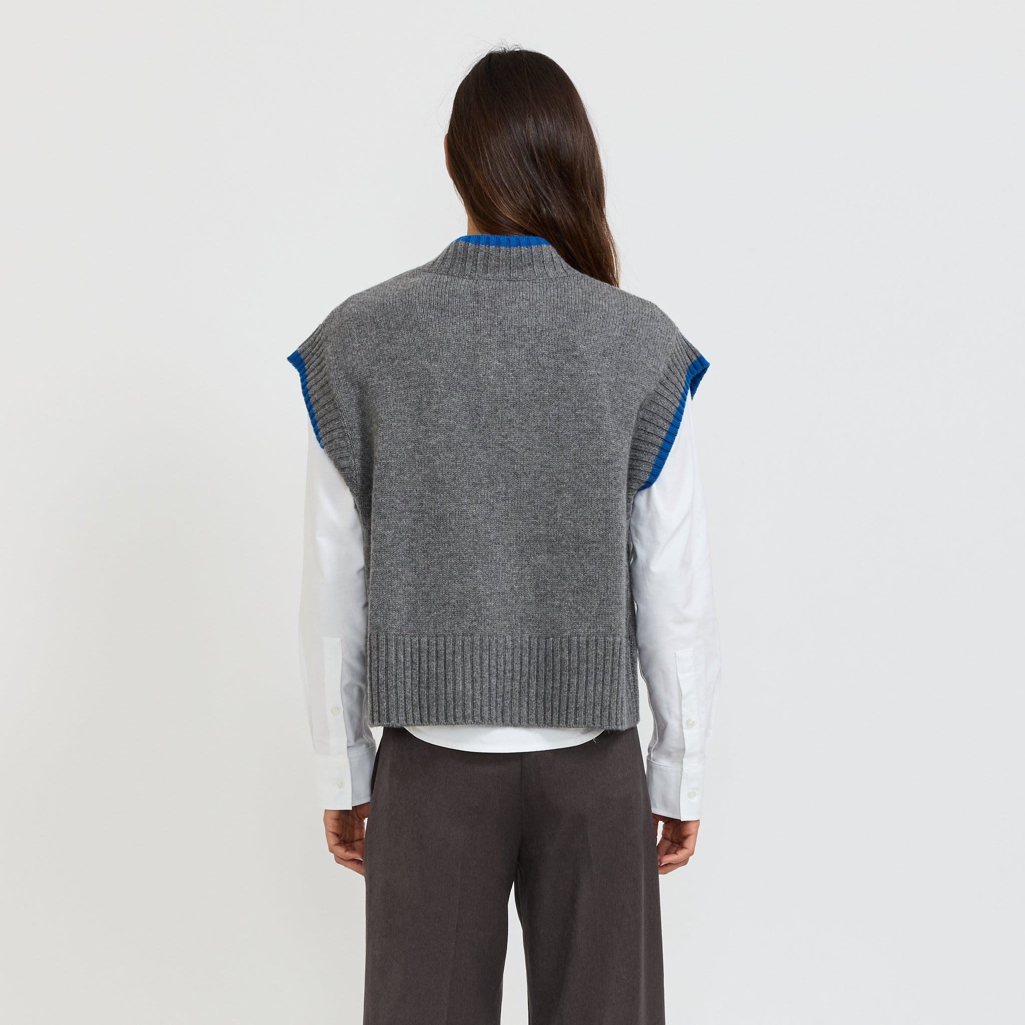 Bassike | Contrast Stripe Knitted Vest Dark Charcoal/Cobalt | Maplestore