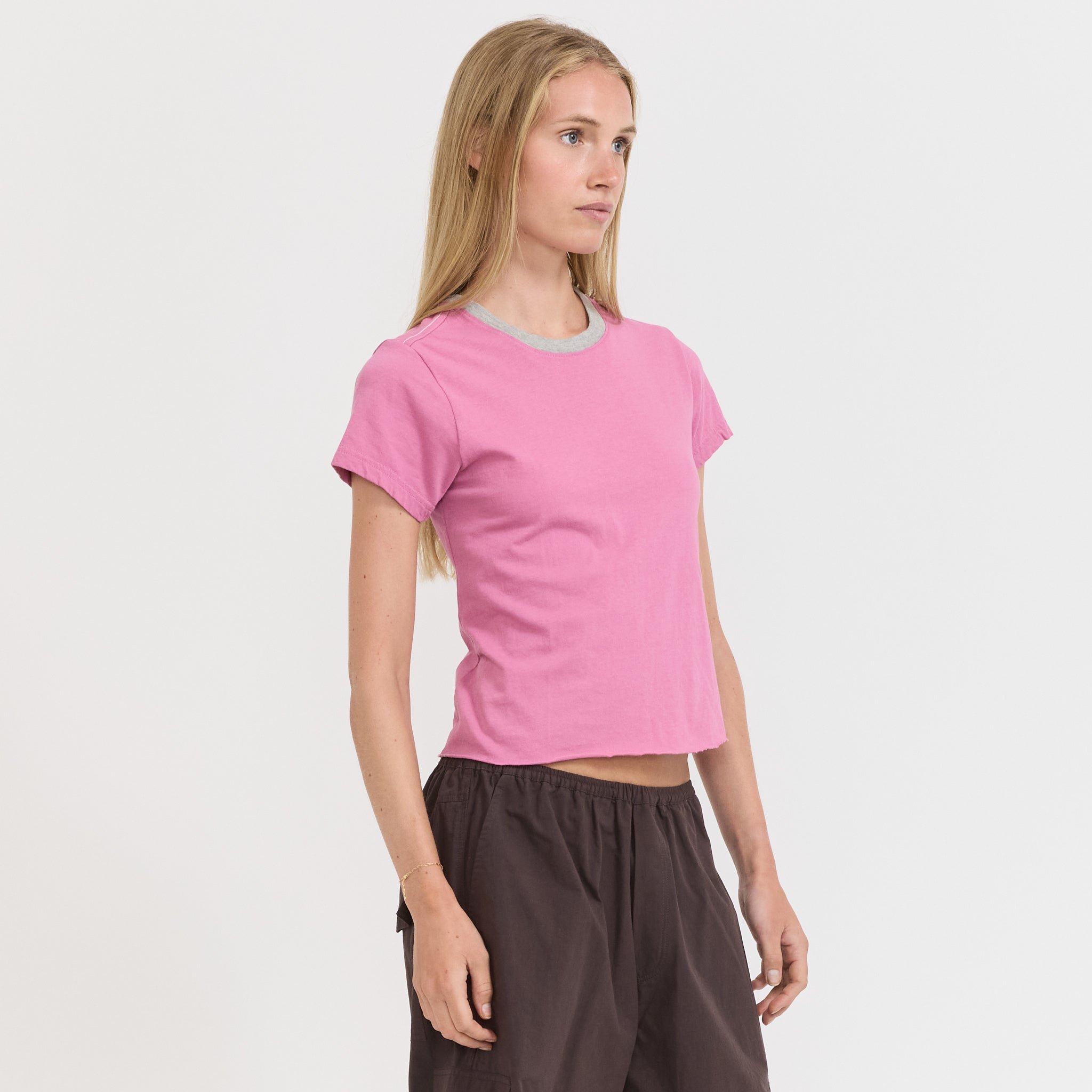 Bassike | Contrast Raw Edge Baby Tee Boysenberry/Greymarle | Maplestore