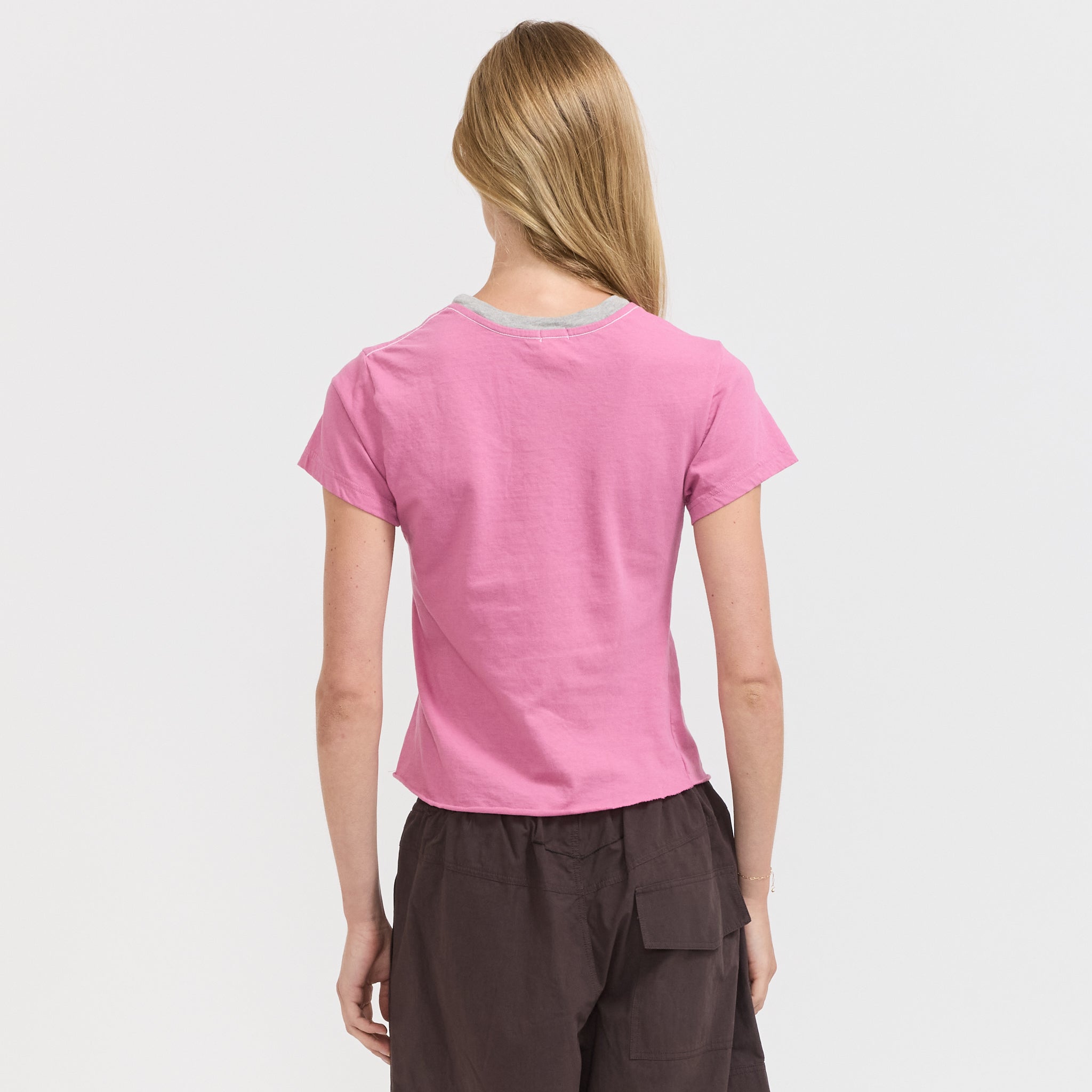 Bassike | Contrast Raw Edge Baby Tee Boysenberry/Greymarle | Maplestore