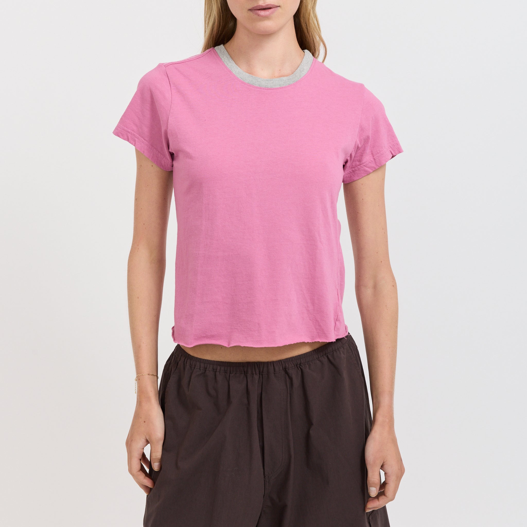 Bassike | Contrast Raw Edge Baby Tee Boysenberry/Greymarle | Maplestore