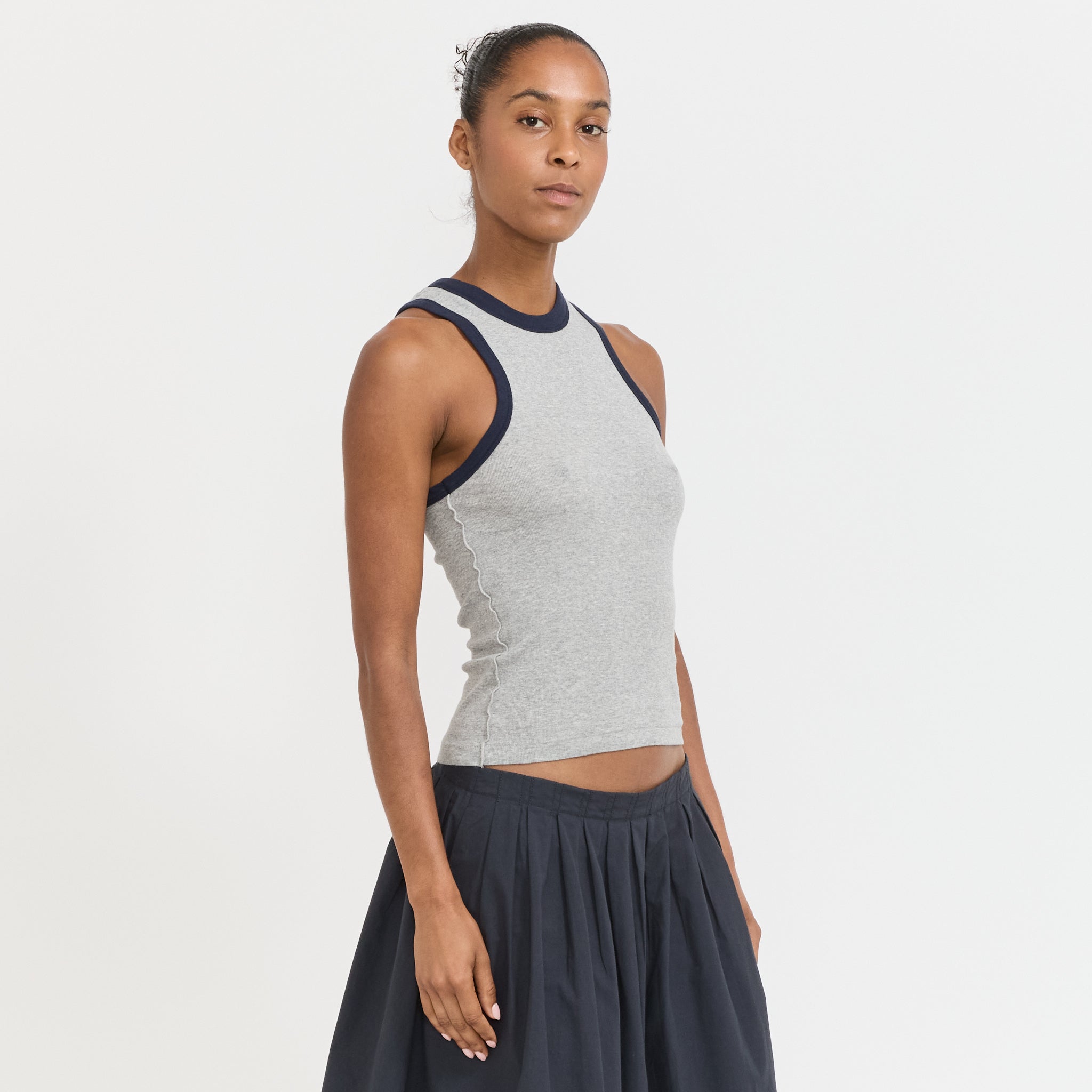 Contrast Seam Detail Tank Greymarle/Blue Ink