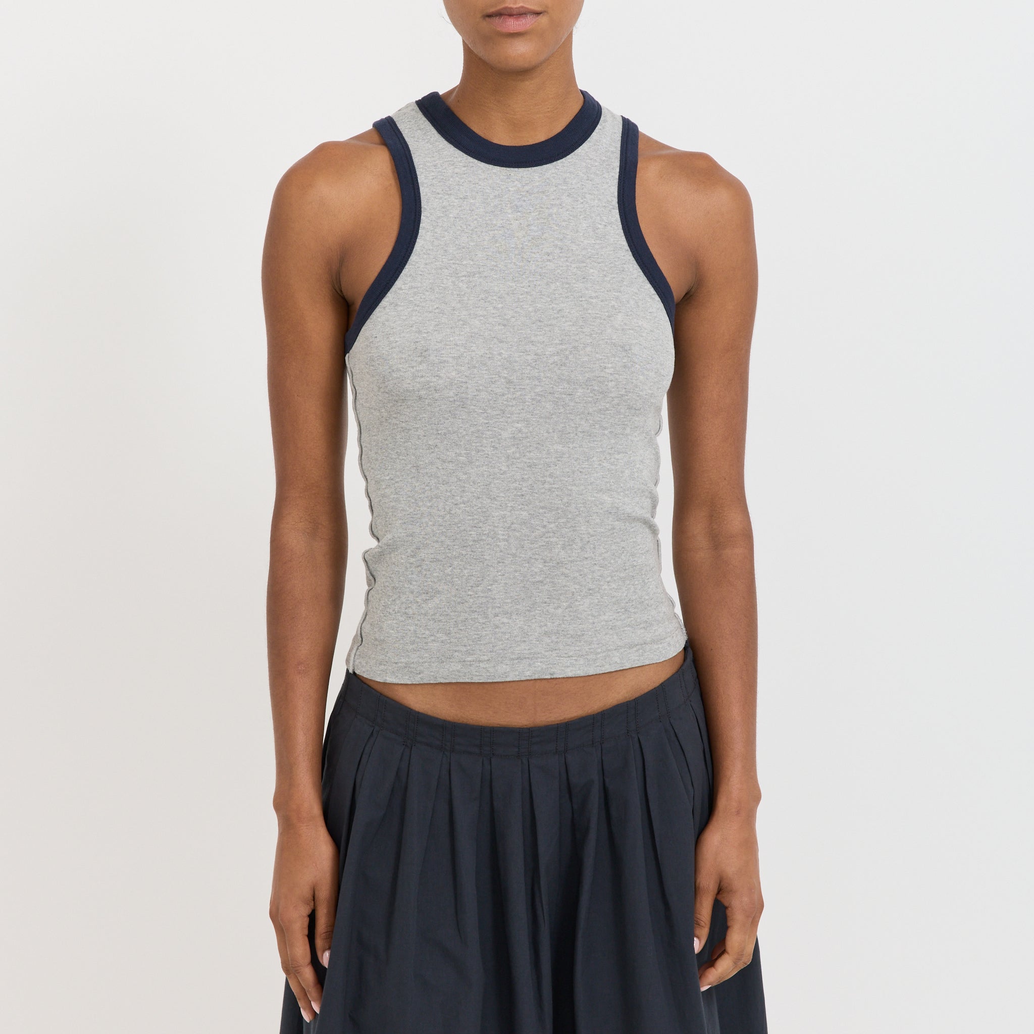 Contrast Seam Detail Tank Greymarle/Blue Ink