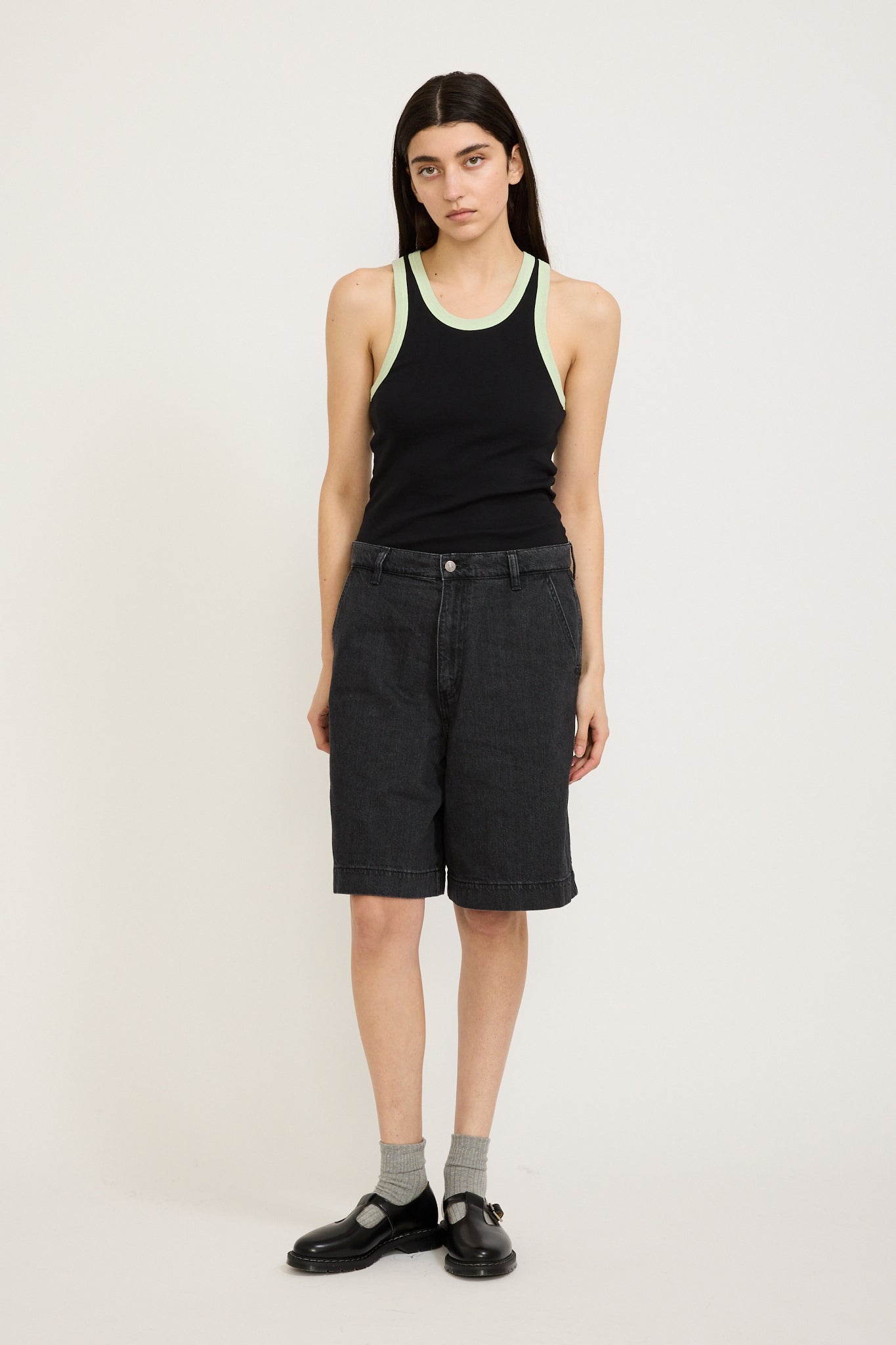 Bassike | Contrast Slim Rib Tank Black/Light Mint | Maplestore