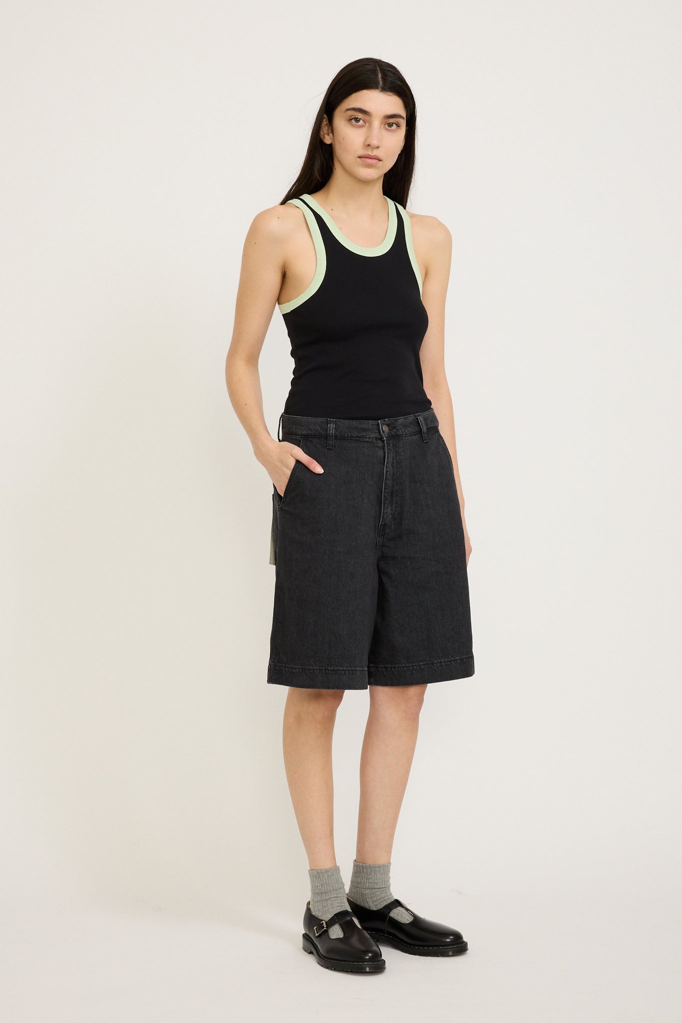 Bassike | Contrast Slim Rib Tank Black/Light Mint | Maplestore