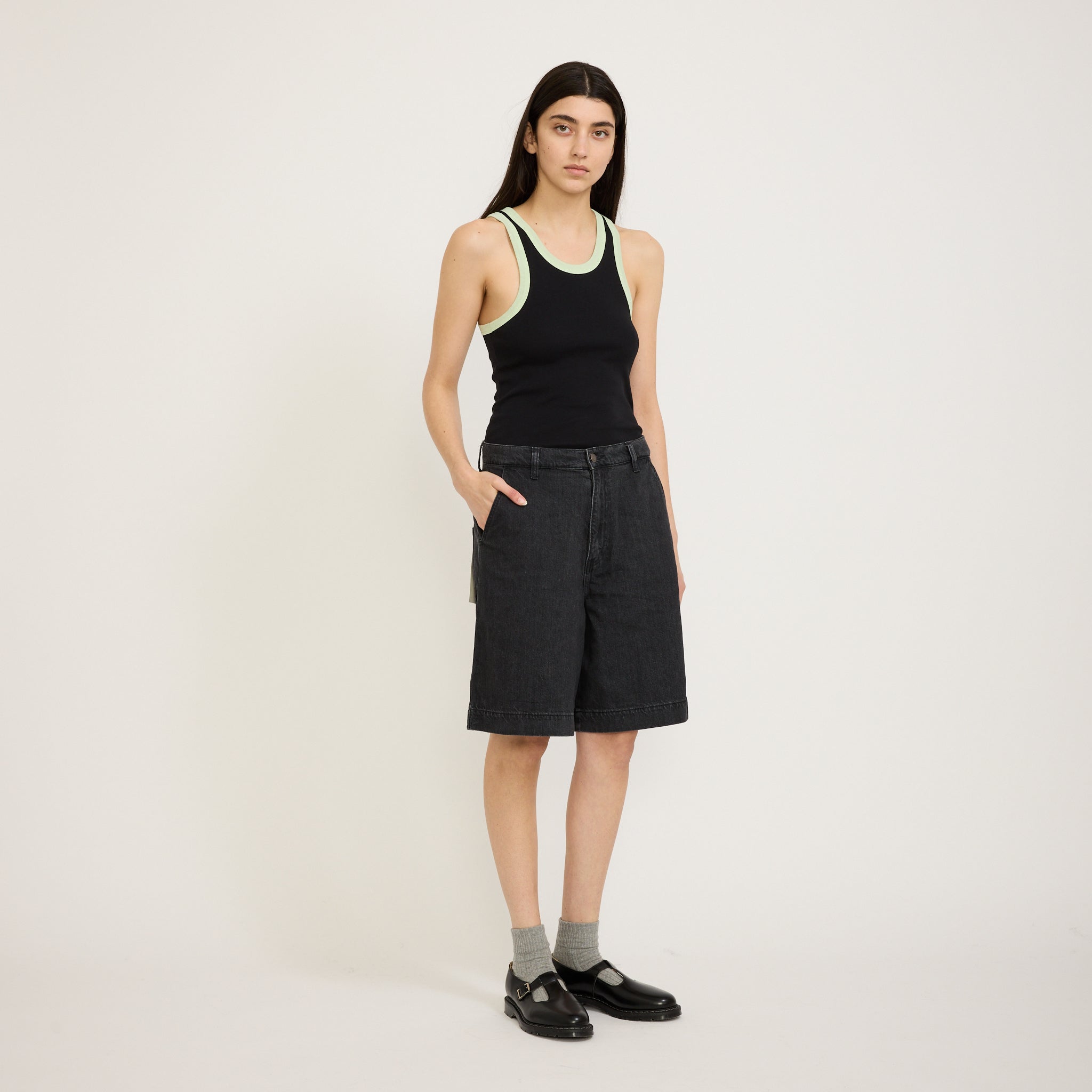 Bassike | Contrast Slim Rib Tank Black/Light Mint | Maplestore