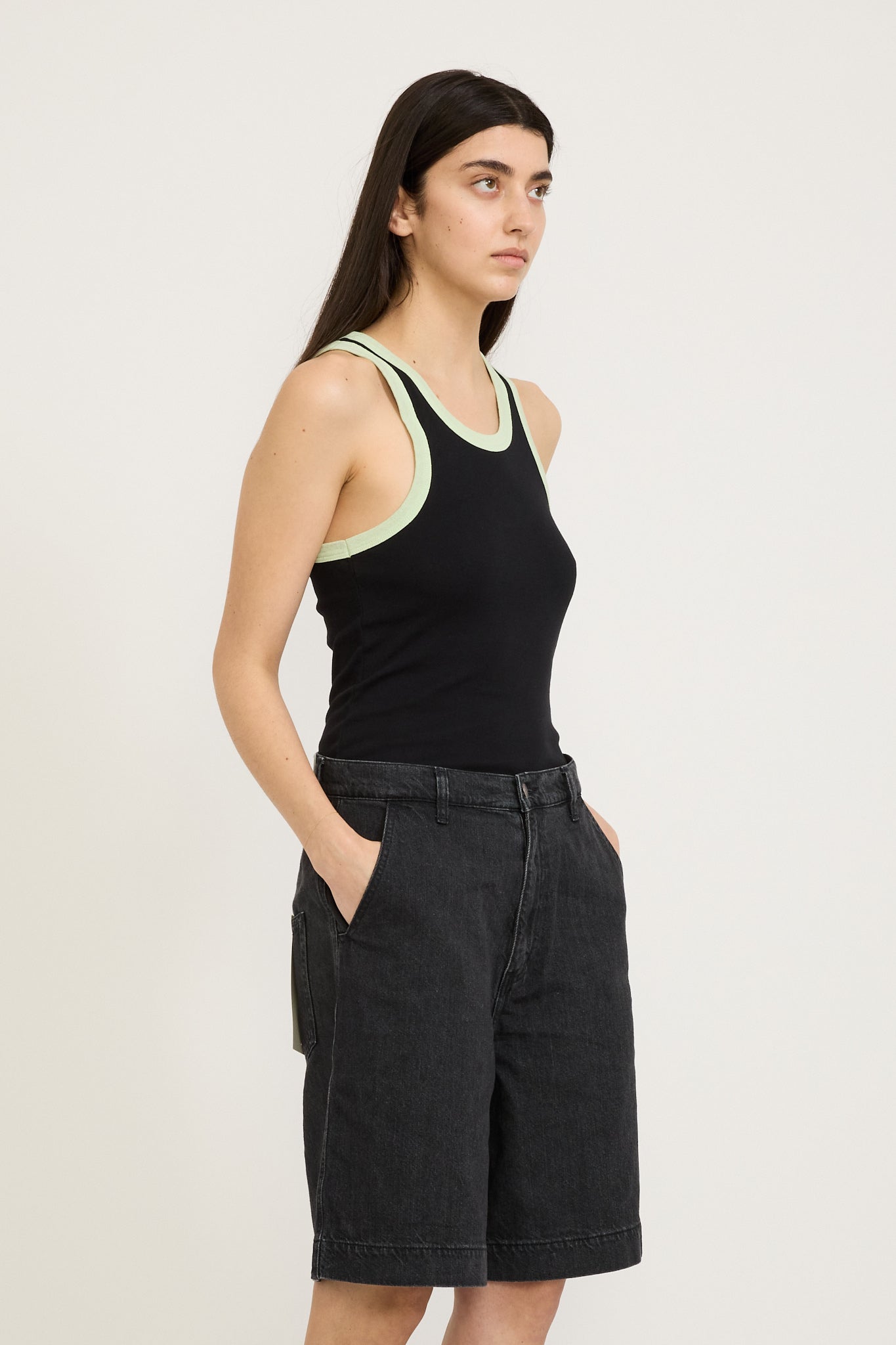Bassike | Contrast Slim Rib Tank Black/Light Mint | Maplestore