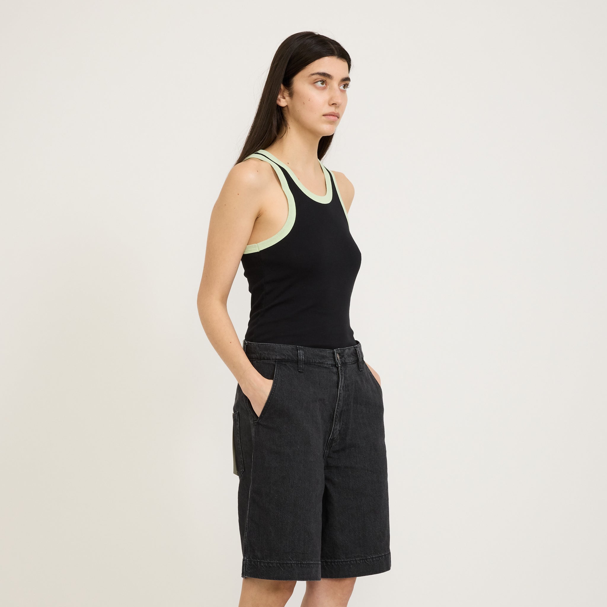 Bassike | Contrast Slim Rib Tank Black/Light Mint | Maplestore