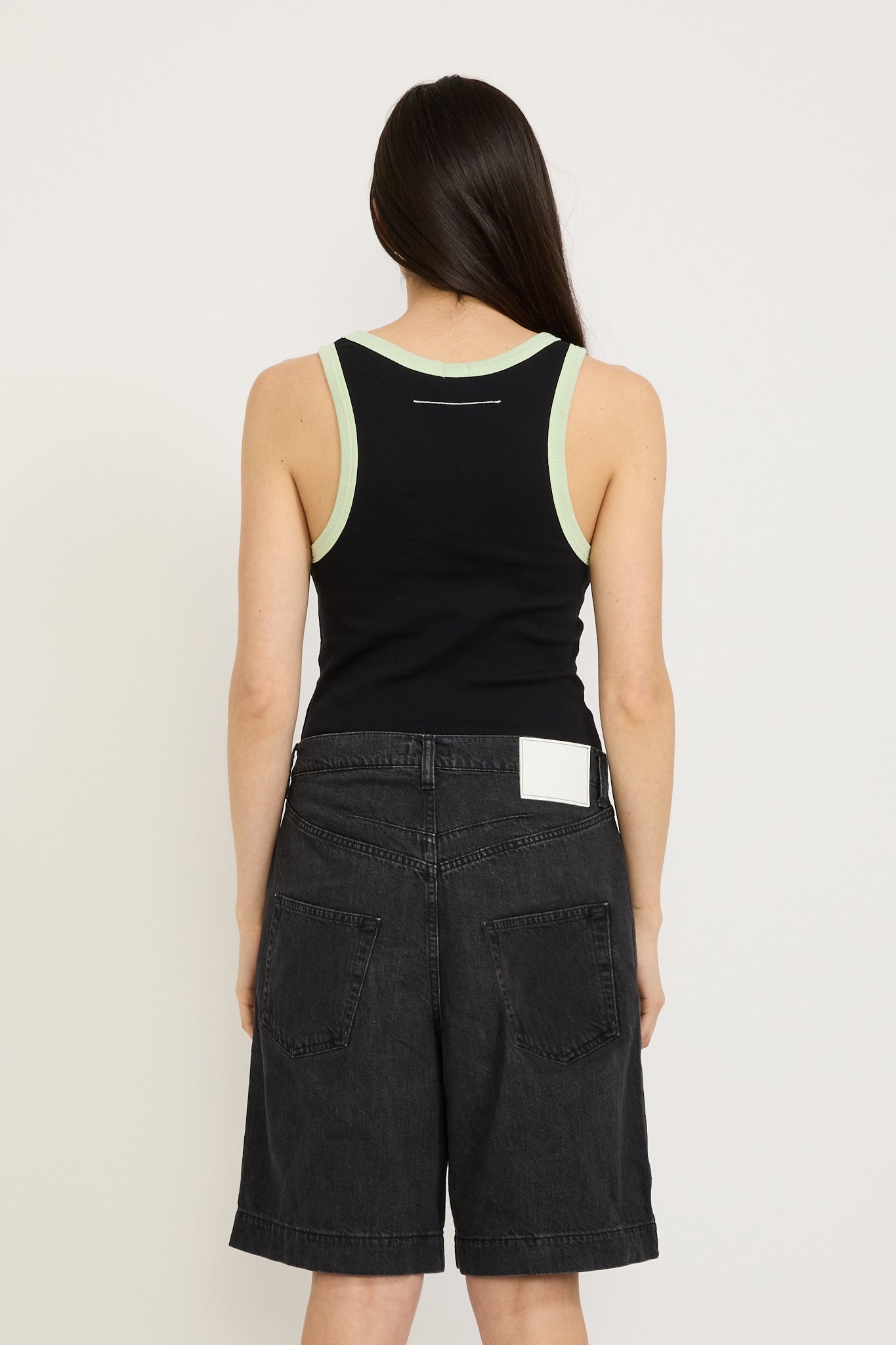 Bassike | Contrast Slim Rib Tank Black/Light Mint | Maplestore